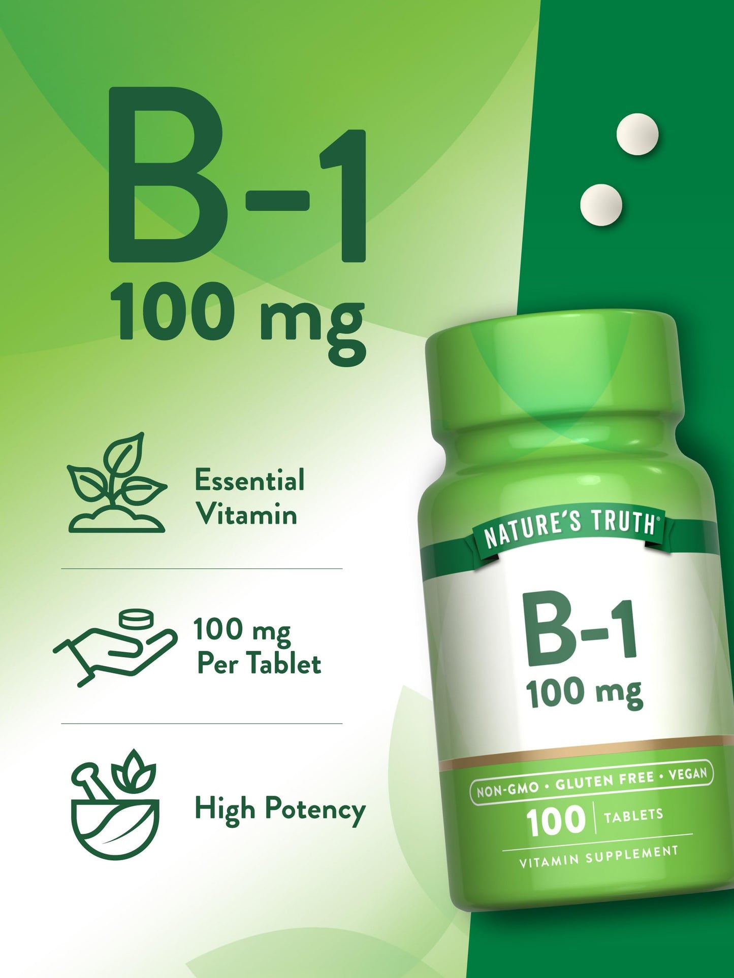 Nature's Truth Vitamin B1 100mg (Thiamine) Tablet, 100 Count