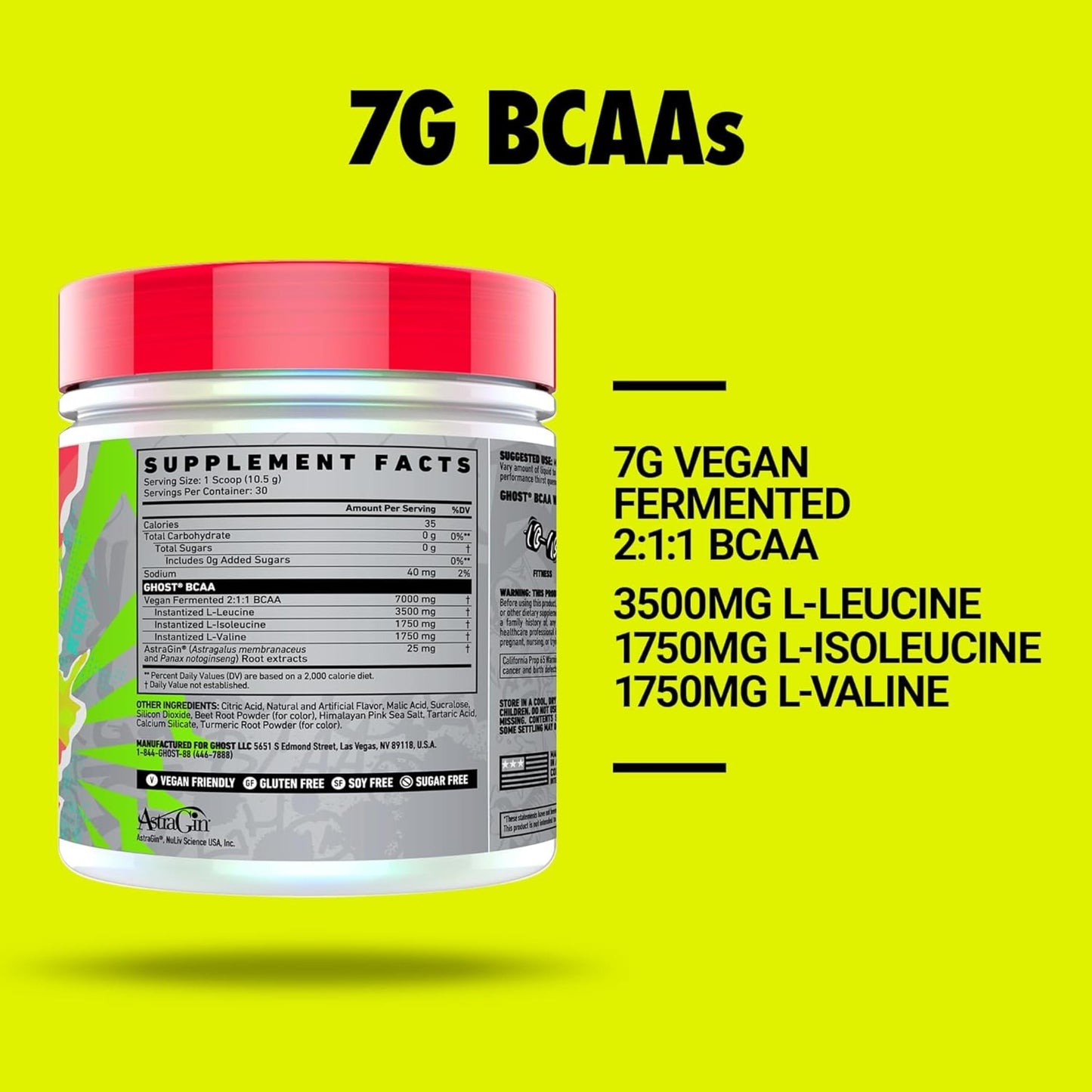 GHOST BCAA Powder Amino Acids Supplement, 11.1 Ounce