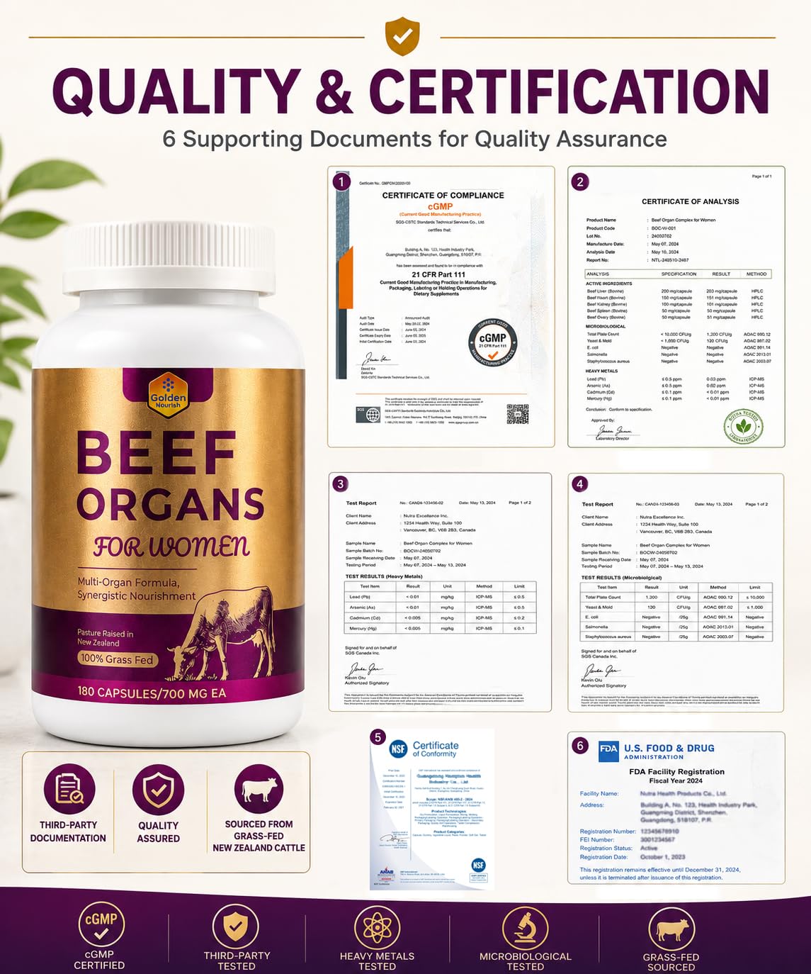 Golden Nourish Primal Beef Grass-Fed Organ Supplement for Women Capsules 180