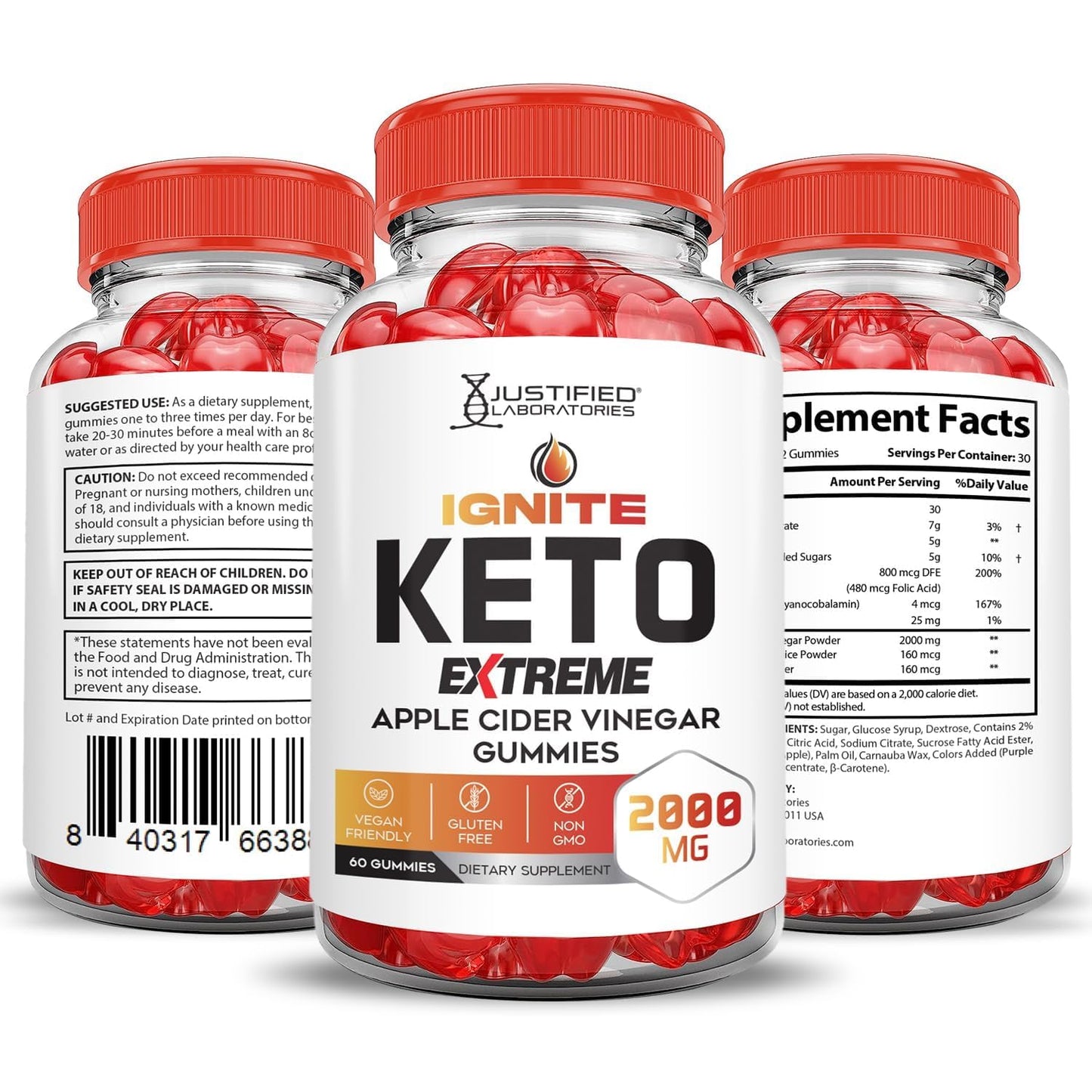 Justified Laboratories Ignite Keto ACV Gummies Extreme 2000MG, 60 Gummies