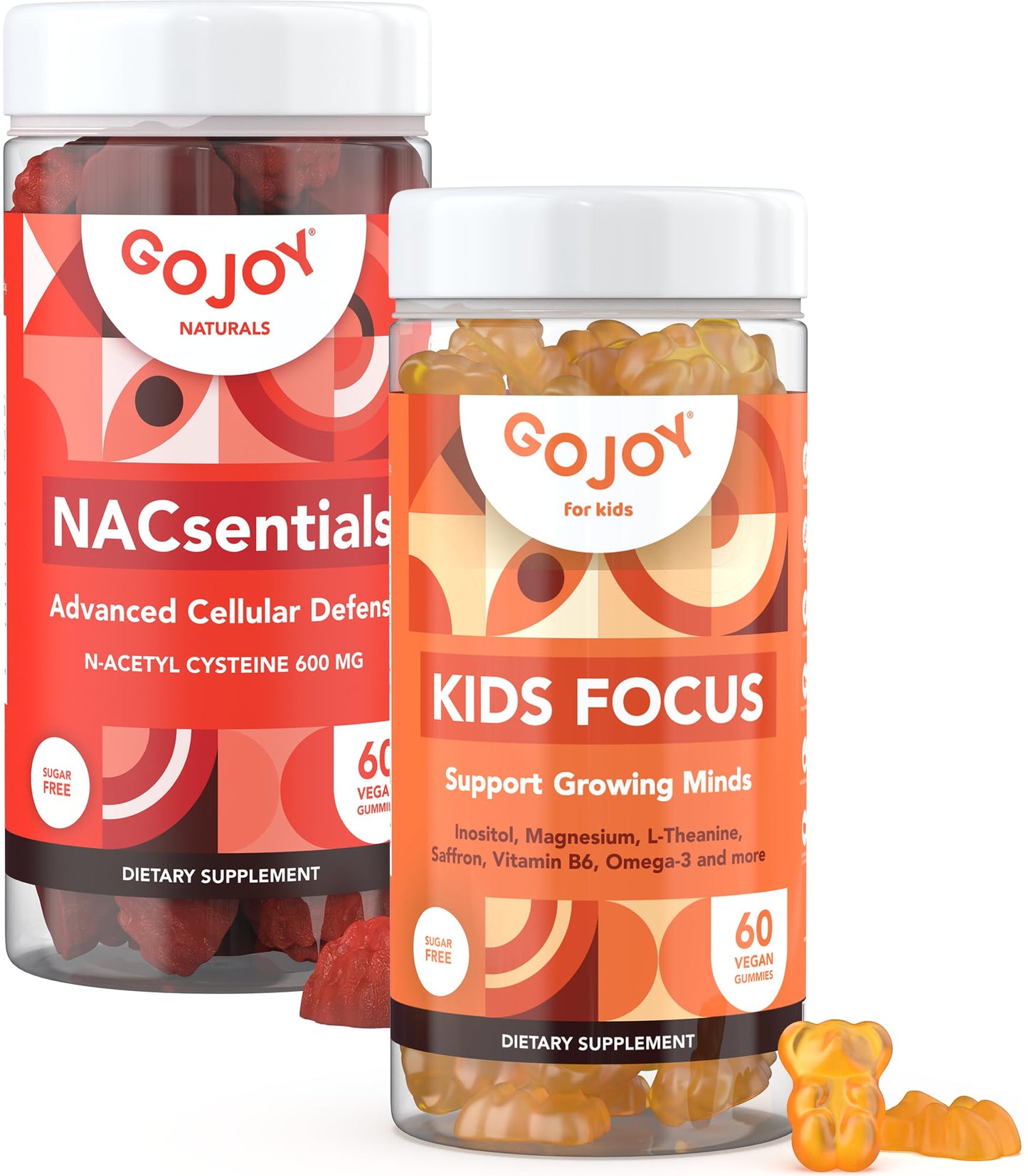 GOJOY NATURALS NAC 600mg Supplement and Kids Focus Gummies Bundle, 120 Count