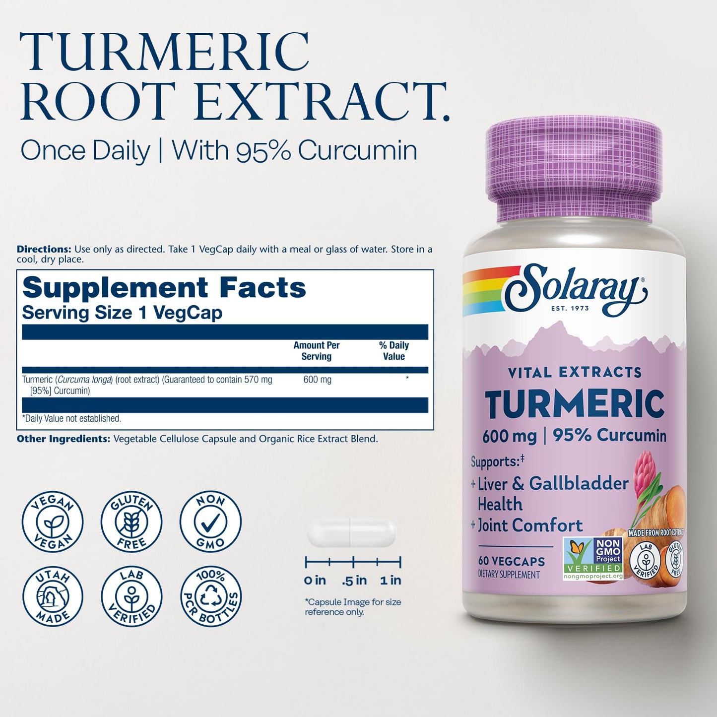 SOLARAY Turmeric 600 mg Capsule, 60 Count