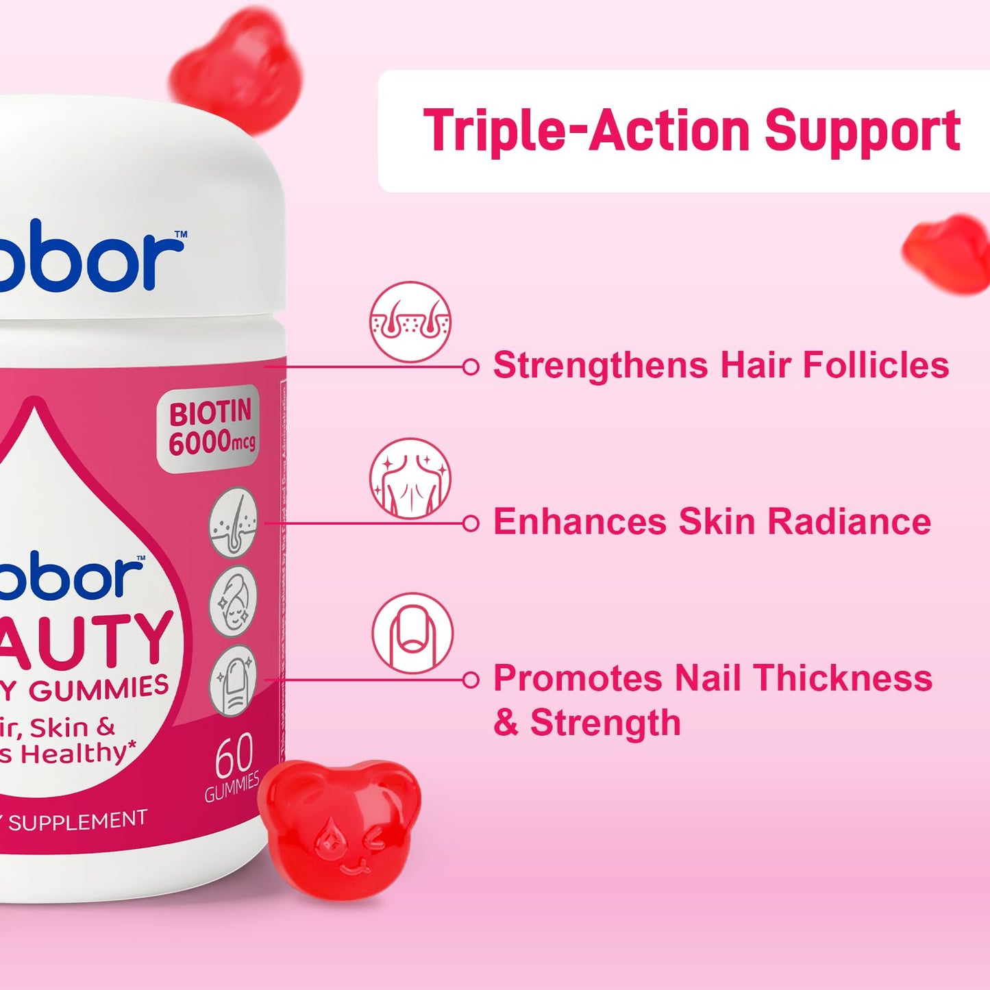 Biobor Biotin Gummies 6000mcg, 120 Count