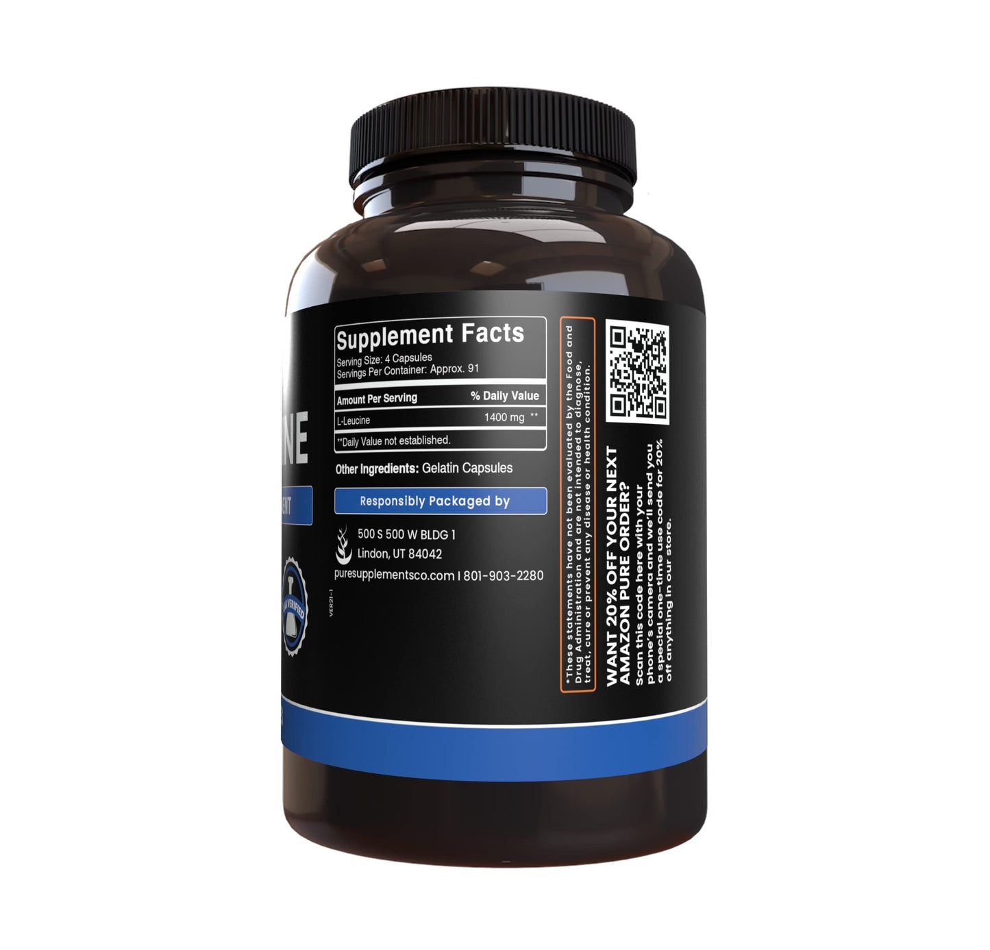 Pure Original Ingredients L-Leucine Capsules 365