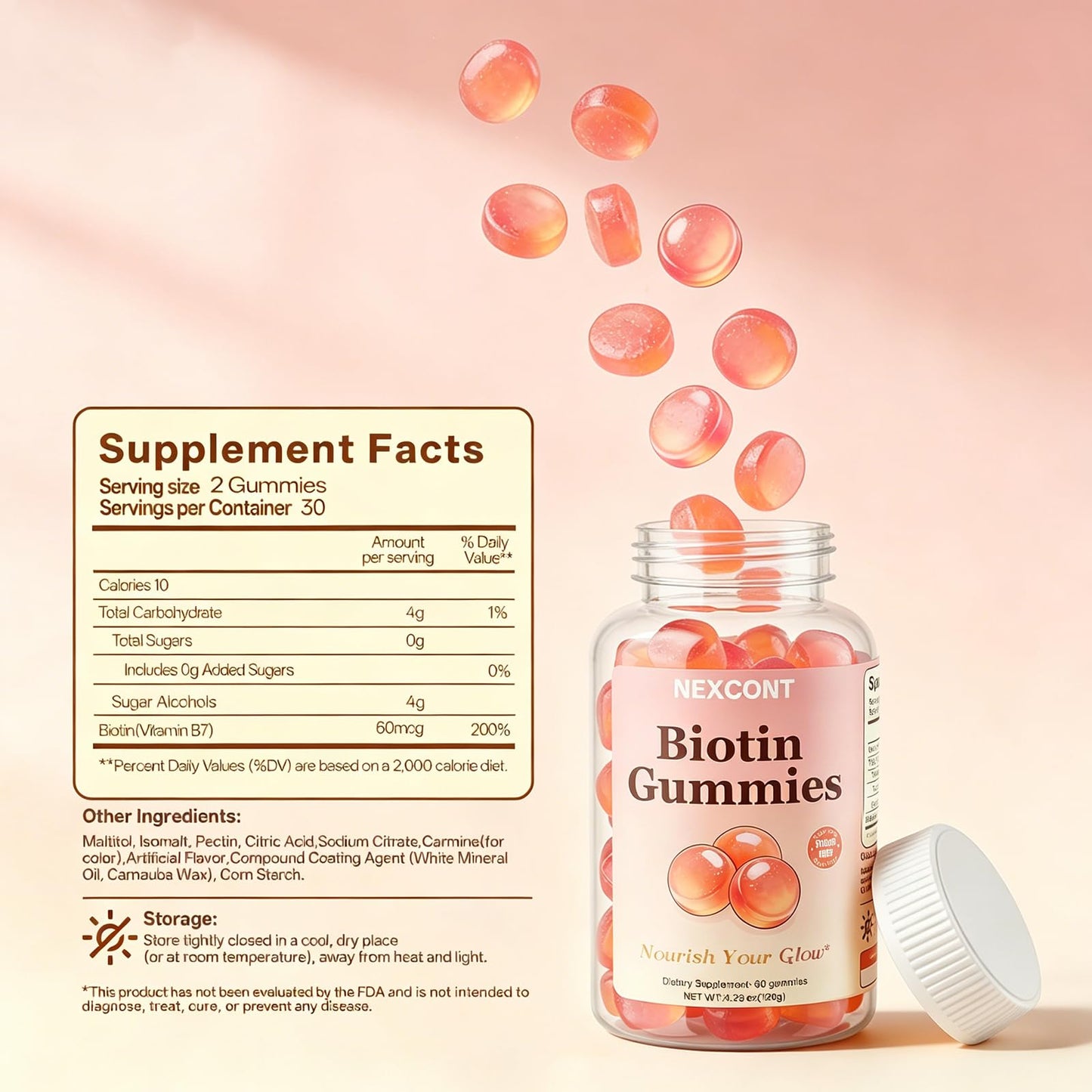 Oopeatol Hair Growth Gummies Vitamin B7 60mcg, Hair Nails and Skin Vitamins for Women, 60 Count