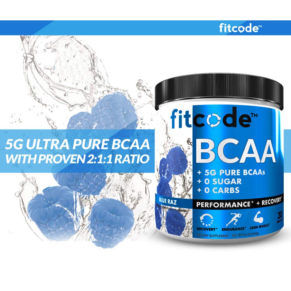 fitcode Ultra Premium BCAAs with 5G of Pure BCAAs with Proven 2:1:1 Ratio of Amino Acids to Help Post Workout Recovery, Lean Muscle Growth, Endurance, 8.46 Ounce Powder