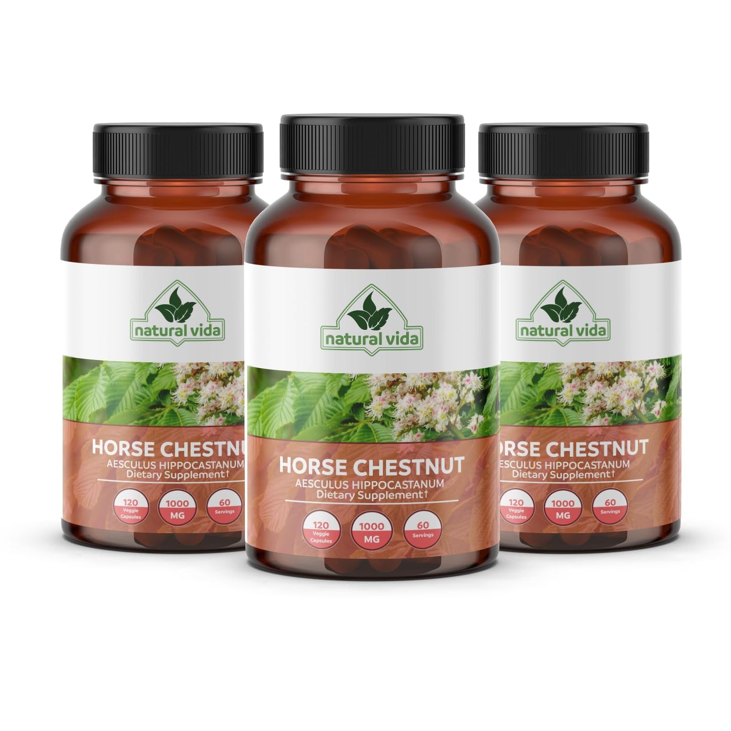 Natural Vida Horse Chestnut Extract Aescin 20% - 1000mg Capsules, 120 Count
