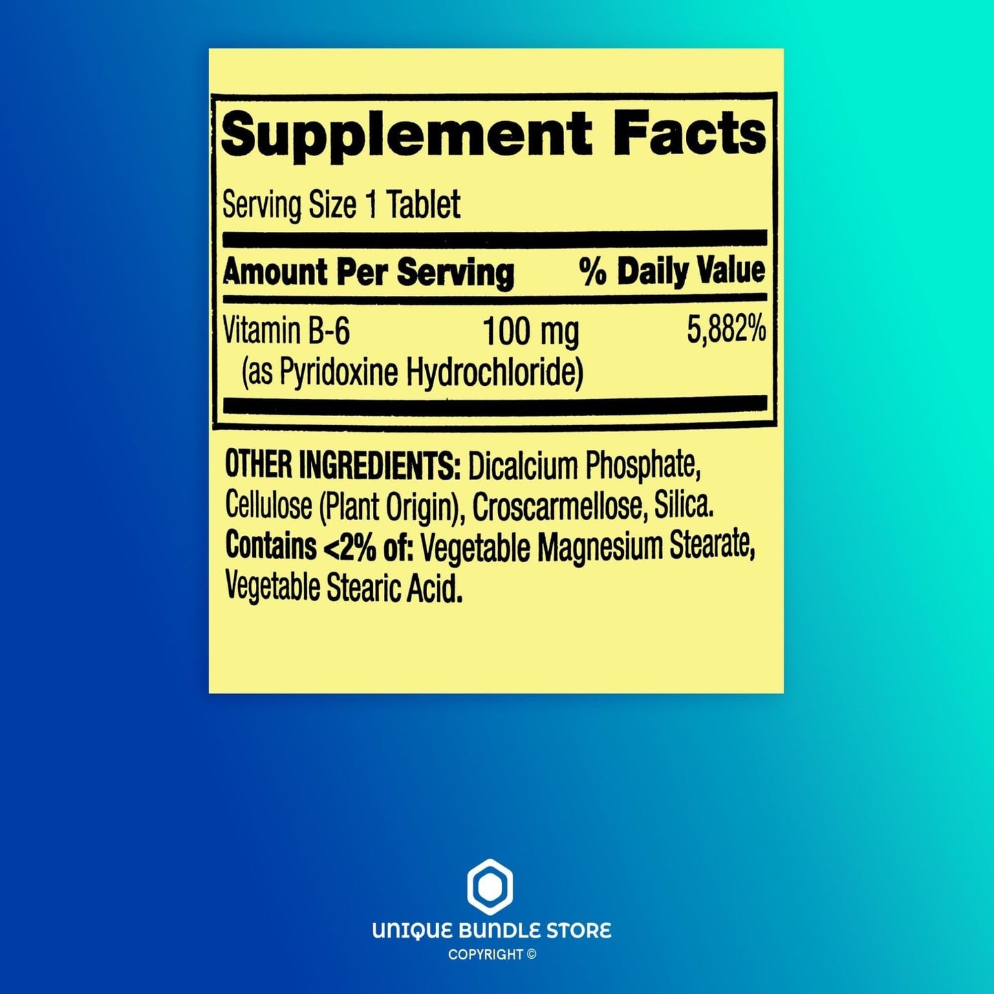 Unique Bundle Store Vitamin B6 100mg Tablets, 500-Count