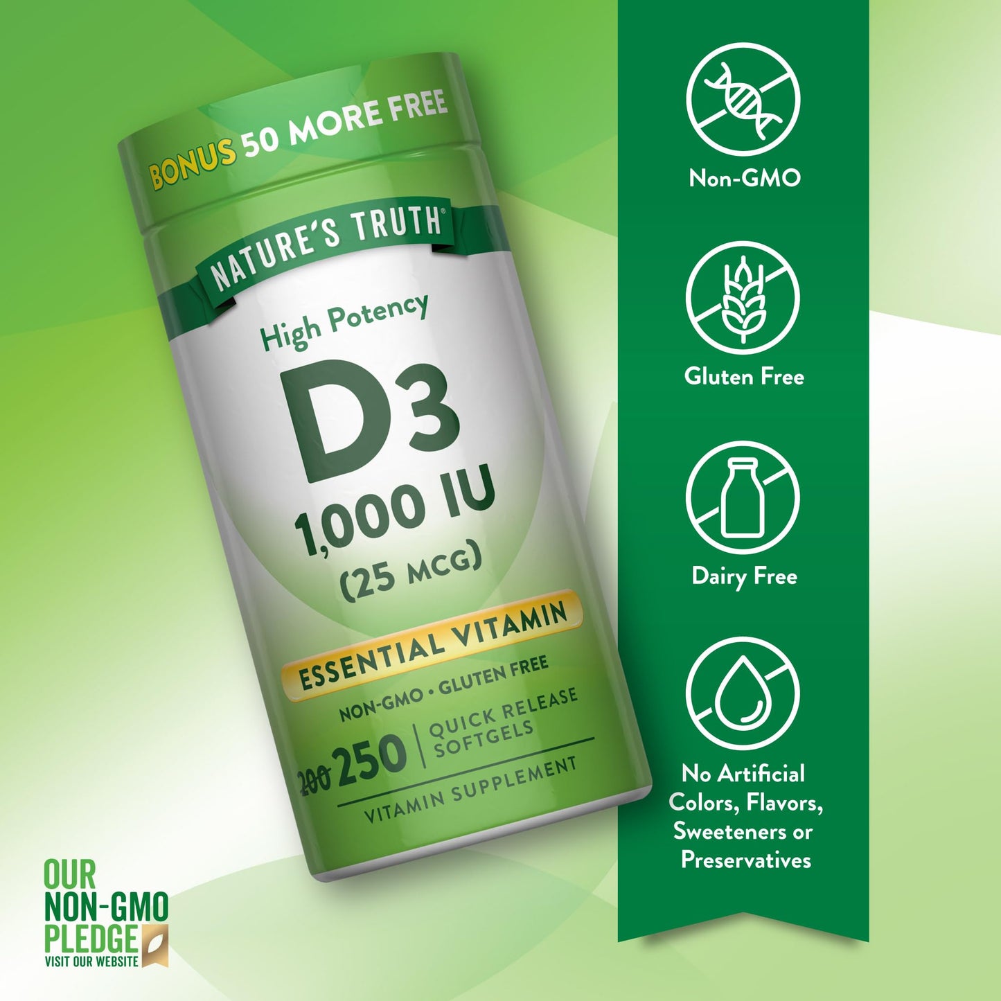 Nature's Truth D3 1000 IU Softgels, 250 Softgels