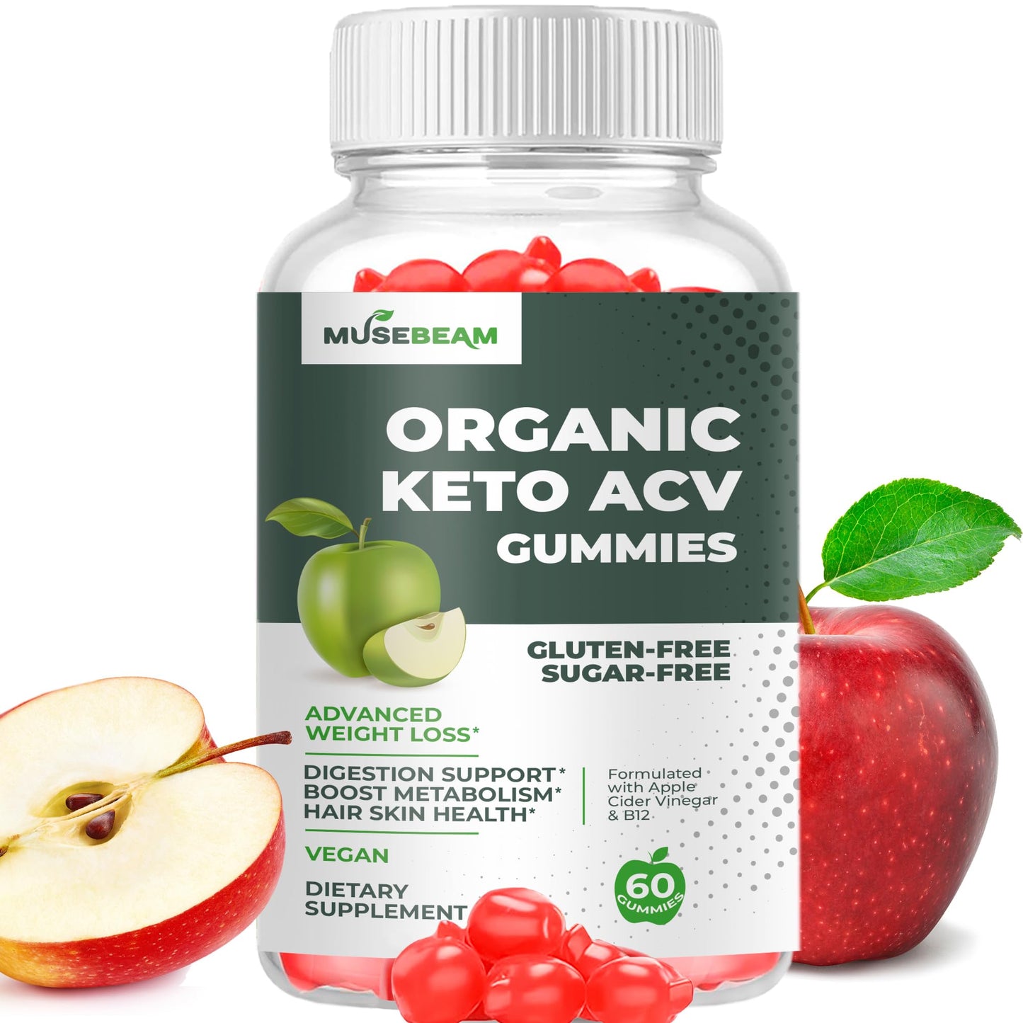 Musebeam Organic Keto ACV Gummies 1000mg, 60 Count