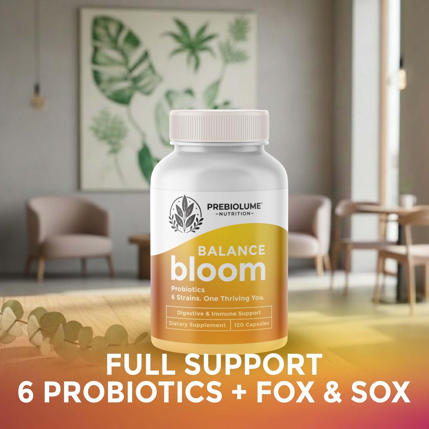 Prebiolume Prebiotics and Probiotics for Women & Men - 6 Probiotic Strains with DE111, 750 Million CFU, Supports Digestive & Immune Function, FOS & XOS Prebiotics, Gut-Brain Health, Shelf-Stable, 120 Capsules