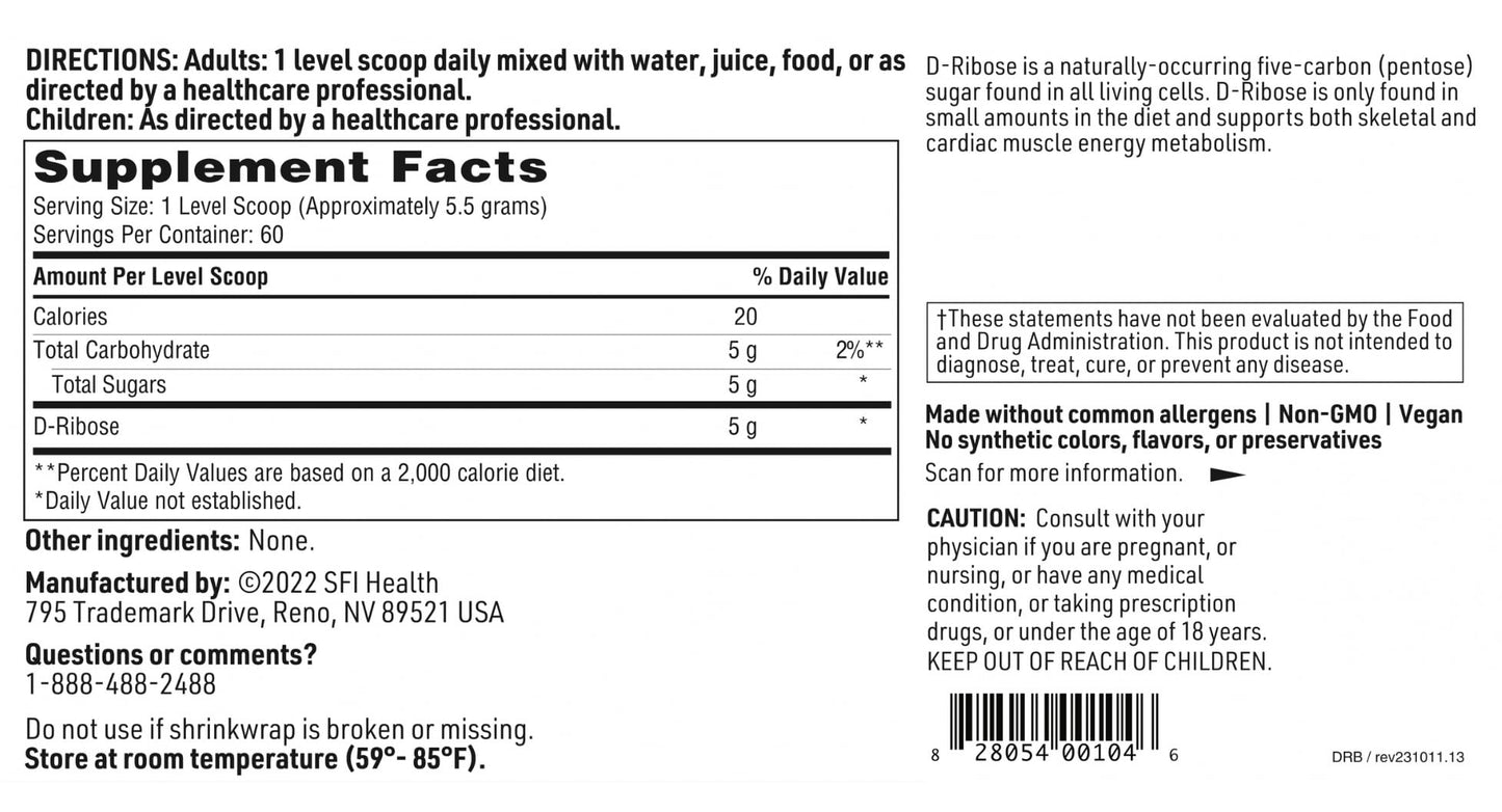 SFI Health D-Ribose Powder 10.58 oz