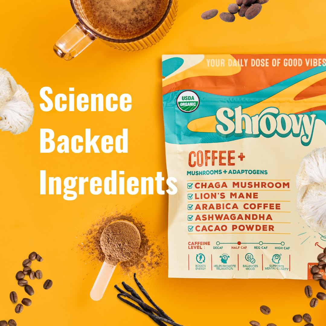 Shroovy Organic Mushroom Coffee with Adaptogens, Lion's Mane & Chaga Powder, 7.05 oz
