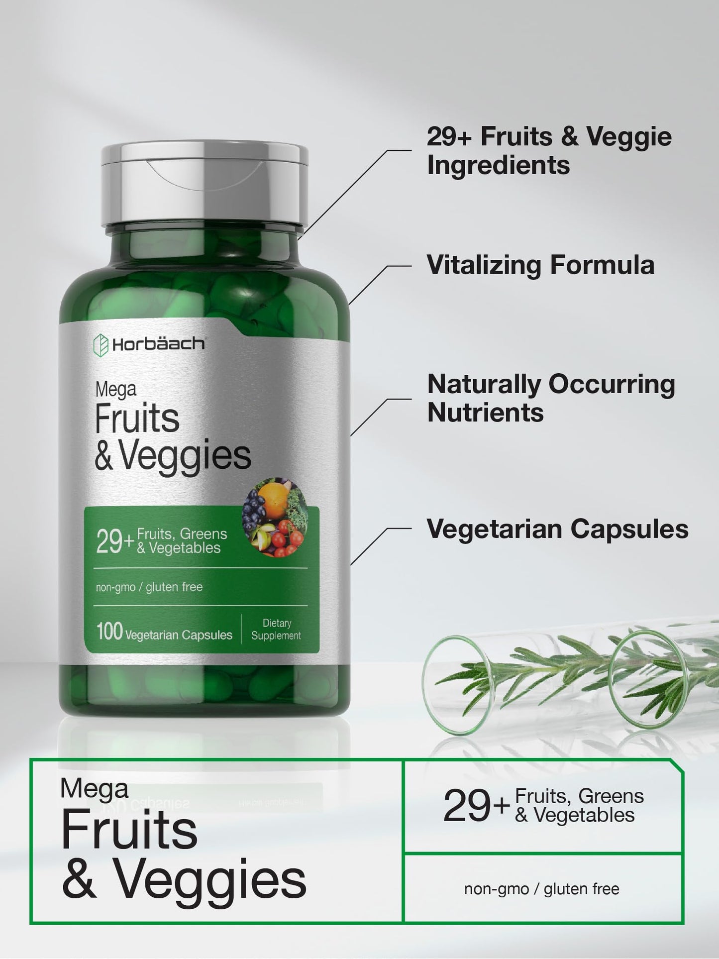 Horbäach Mega Fruits and Veggies Supplement Capsule, 100 Count