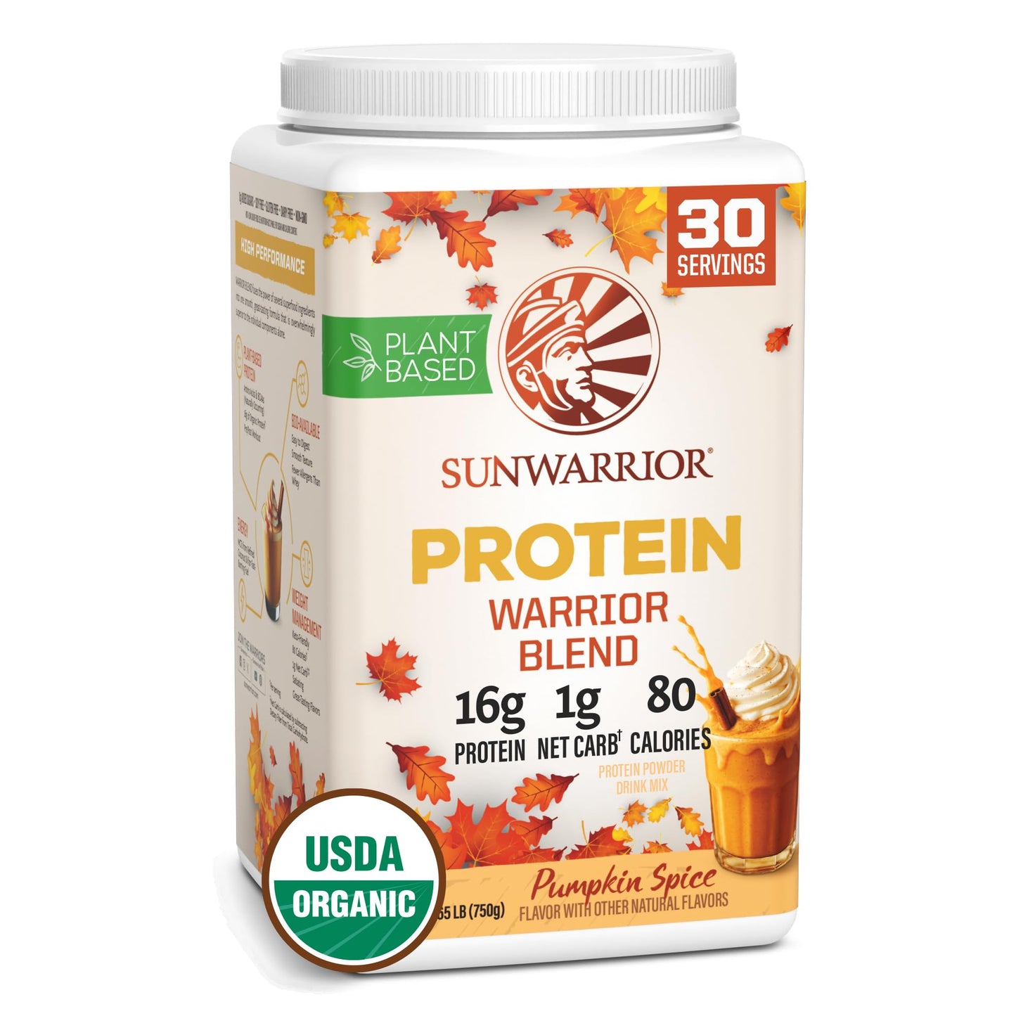 Sunwarrior Vegan Protein Powder Plant-Based USDA Organic Pumpkin Spice, 30 Servings
