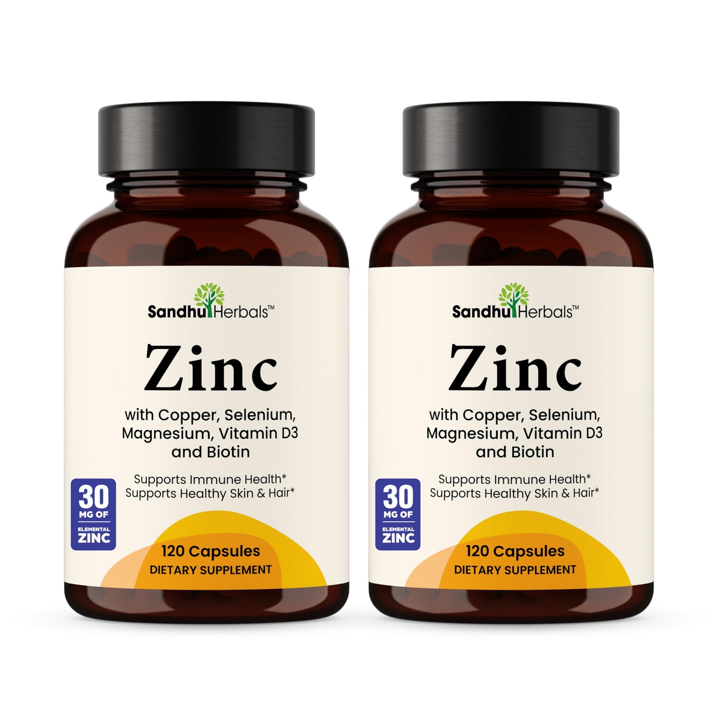 SANDHUHERBALS Zinc 30mg with Copper, Selenium & Vitamin D3 Chelated Zinc Capsules, 240 Capsules