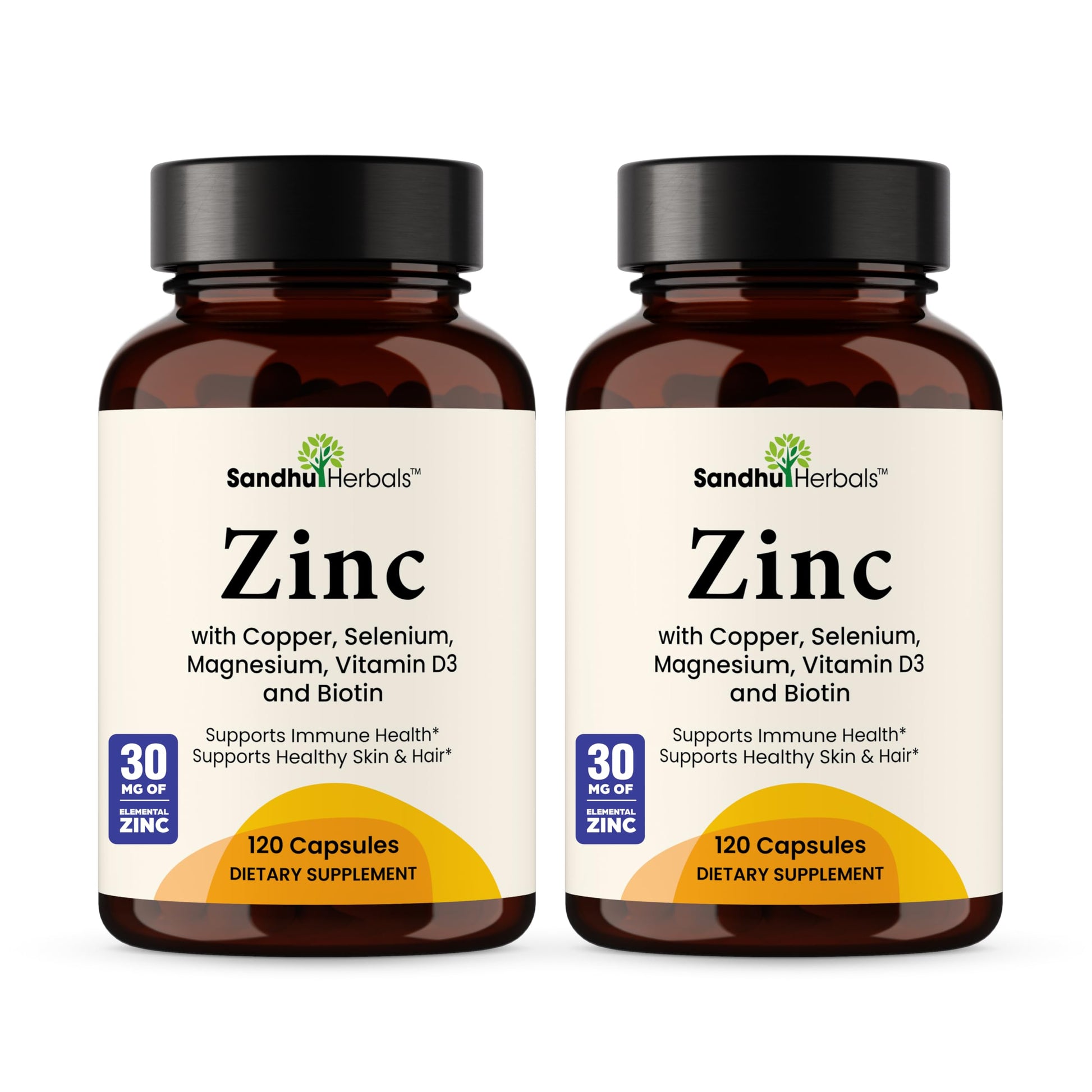 SANDHUHERBALS Zinc 30mg with Copper, Selenium & Vitamin D3 Chelated Zinc Capsules, 240 Capsules