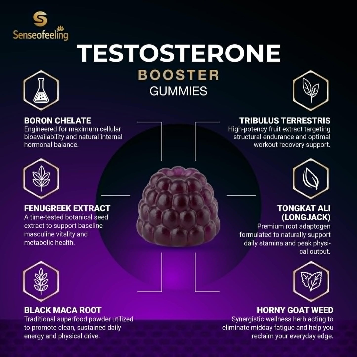 senseOfeeling Testosterone Booster Gummies 60 Count