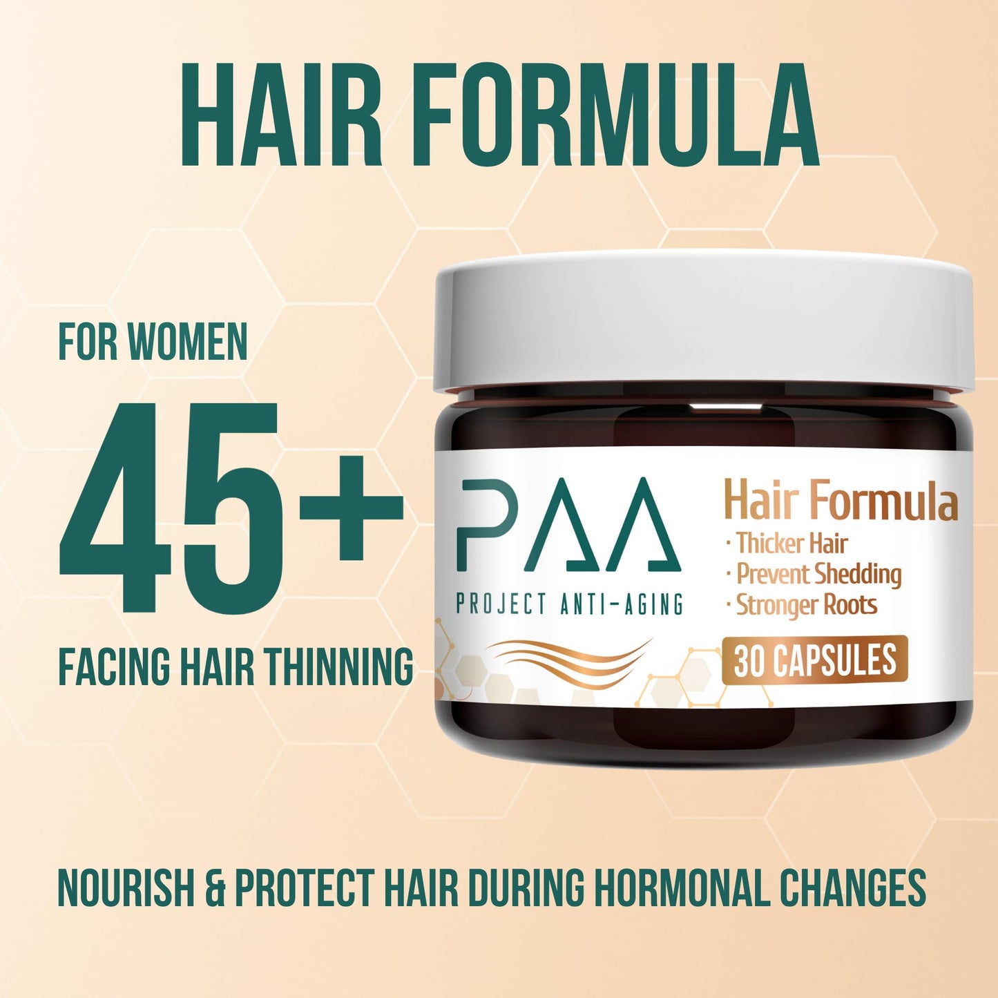 Project Anti-Aging Menopause Hair Don’t Care – Hair Growth Vitamins for Women 40+ to Support Thinning, Volume, Skin & Nails – 30 Capsules