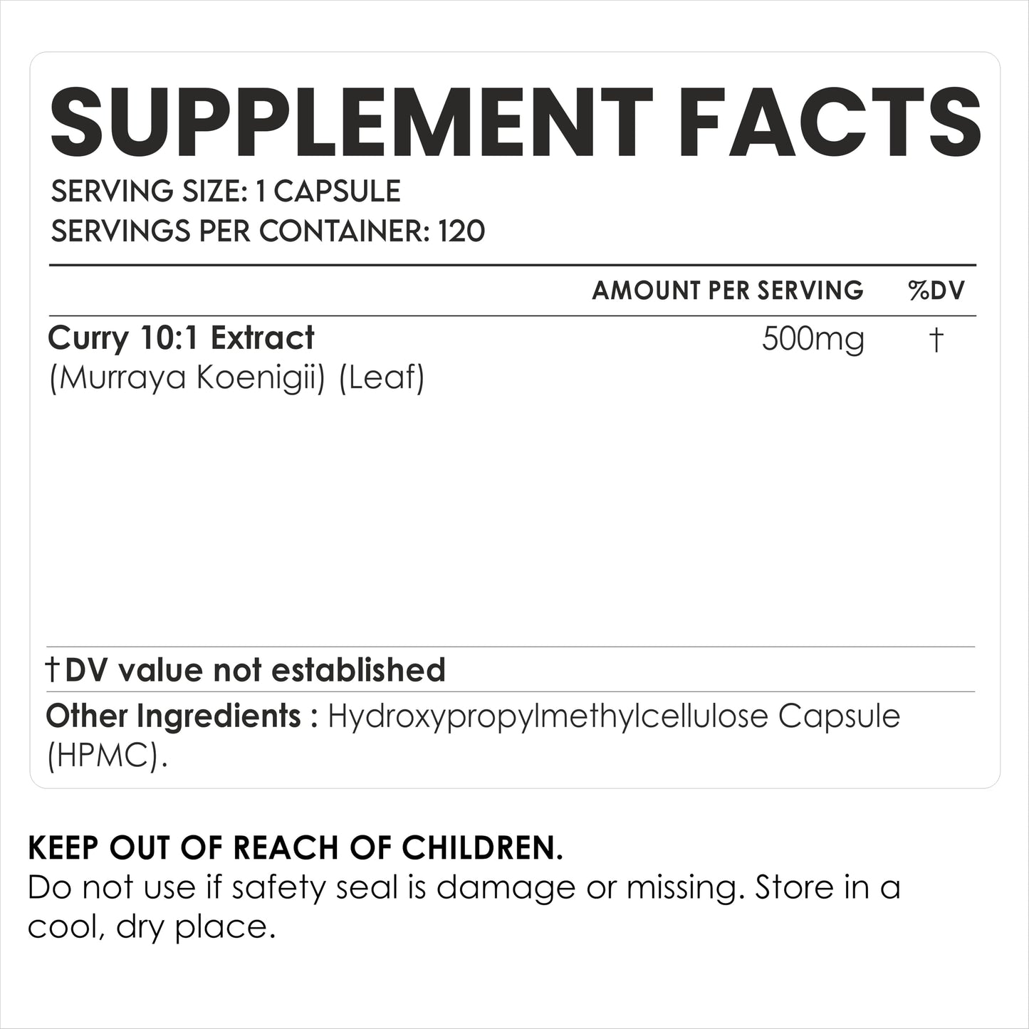 AMALTH Curry Leaf Extract Capsules 500 mg, 120 Veg Capsules