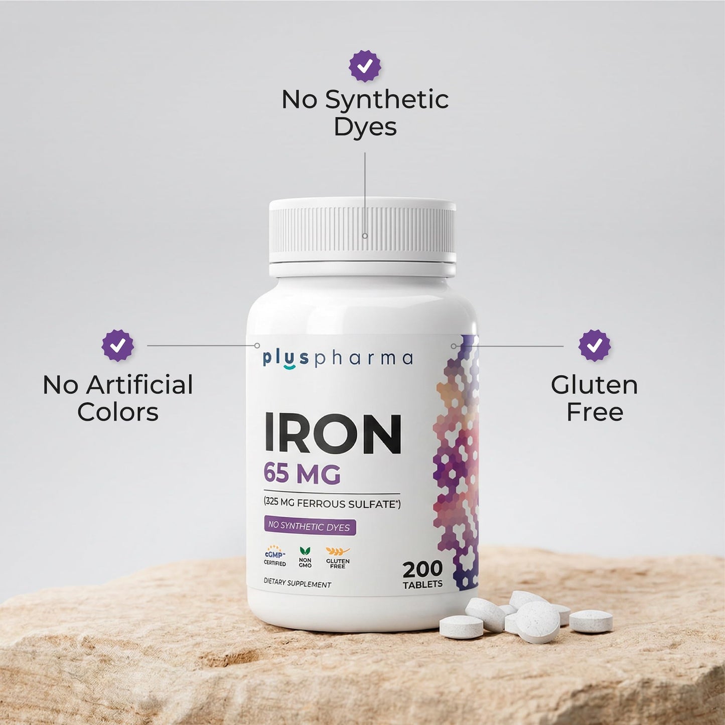 PlusPharma Iron 65 mg (from 325 mg Ferrous Sulfate) Tablets 600