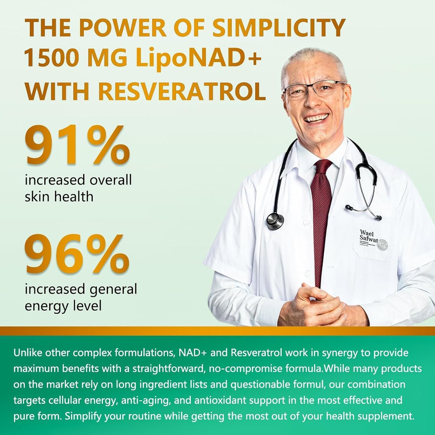 UNcena NAD Supplement 1500mg Liposomal NAD+ Nicotinamide Riboside with Resveratrol Capsule 100 Count