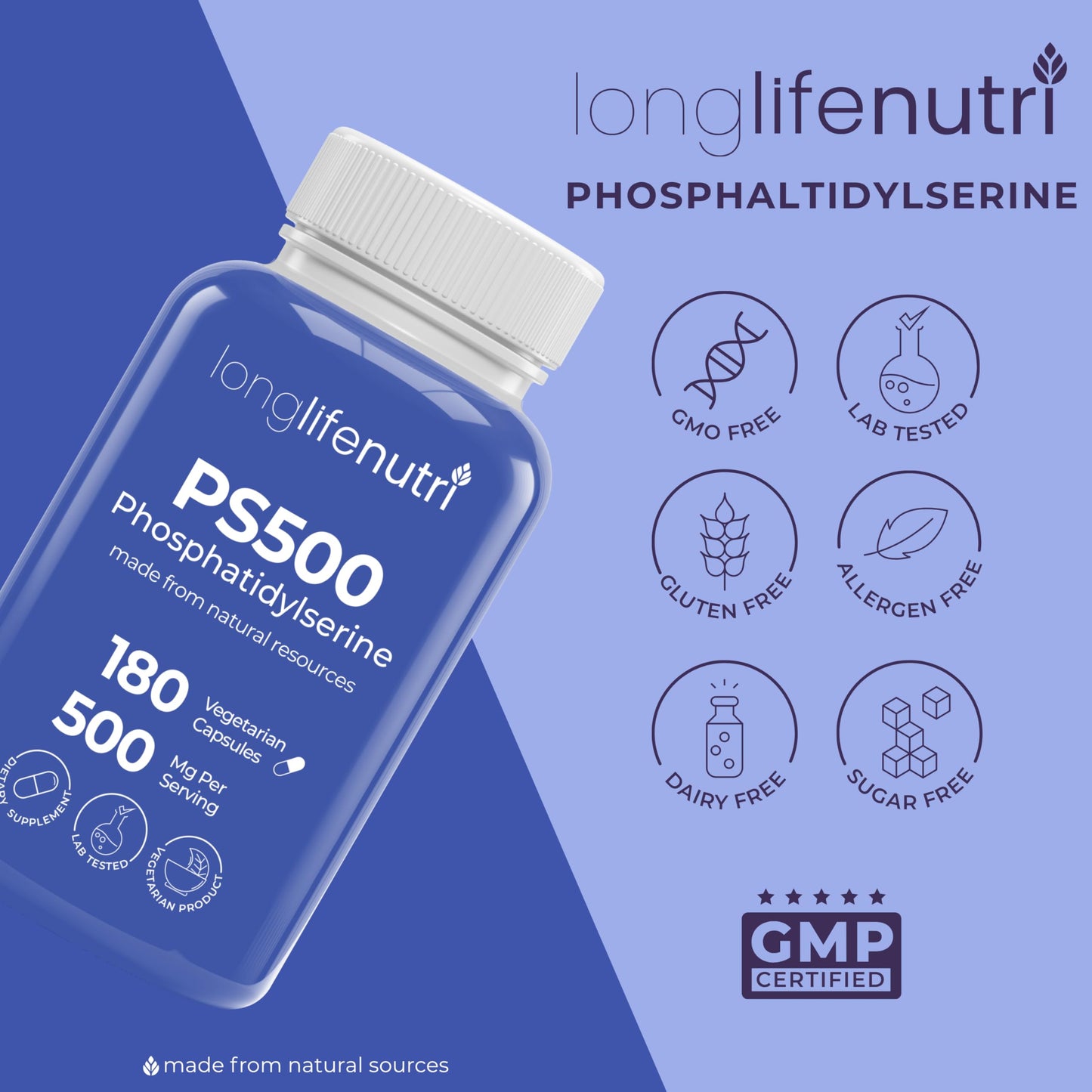 LongLifeNutri Phosphatidylserine Pure 500mg Capsule, 180 Count