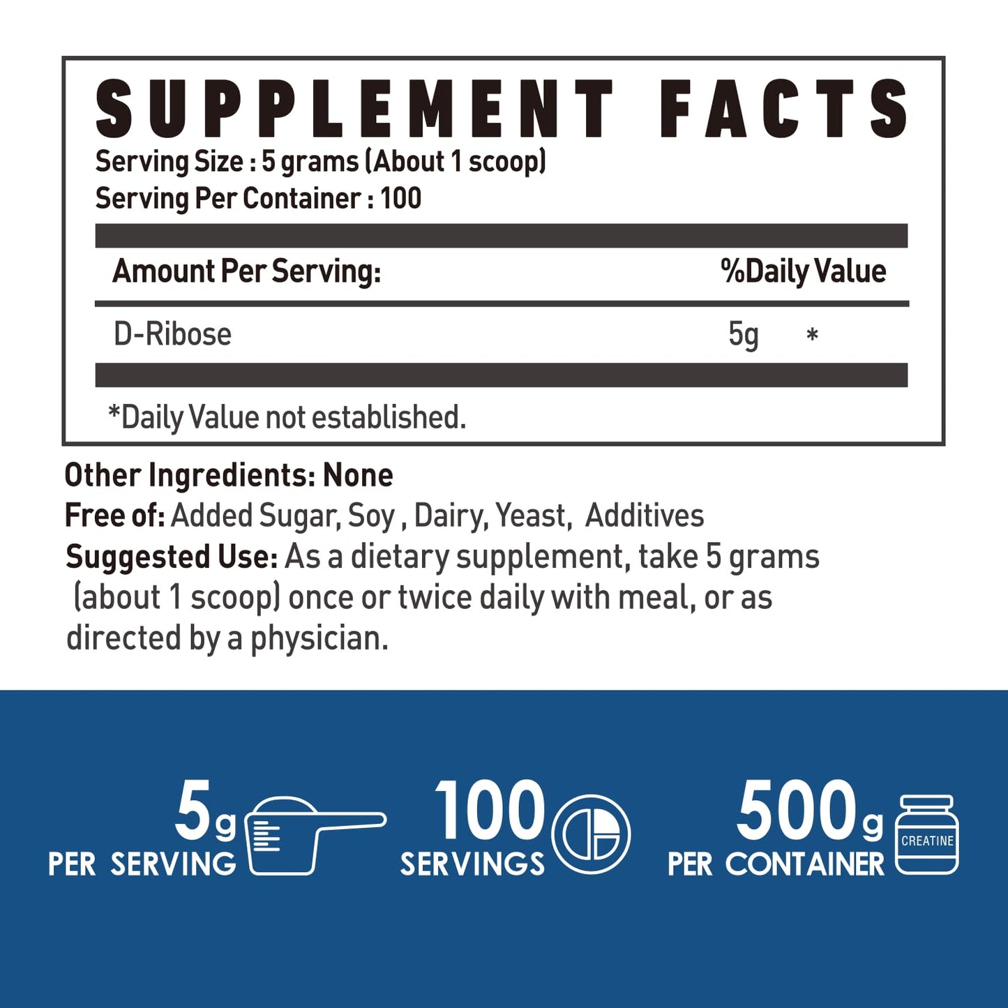 NUTRI POTENTIA Pure D-Ribose Powder, 1.1 lb