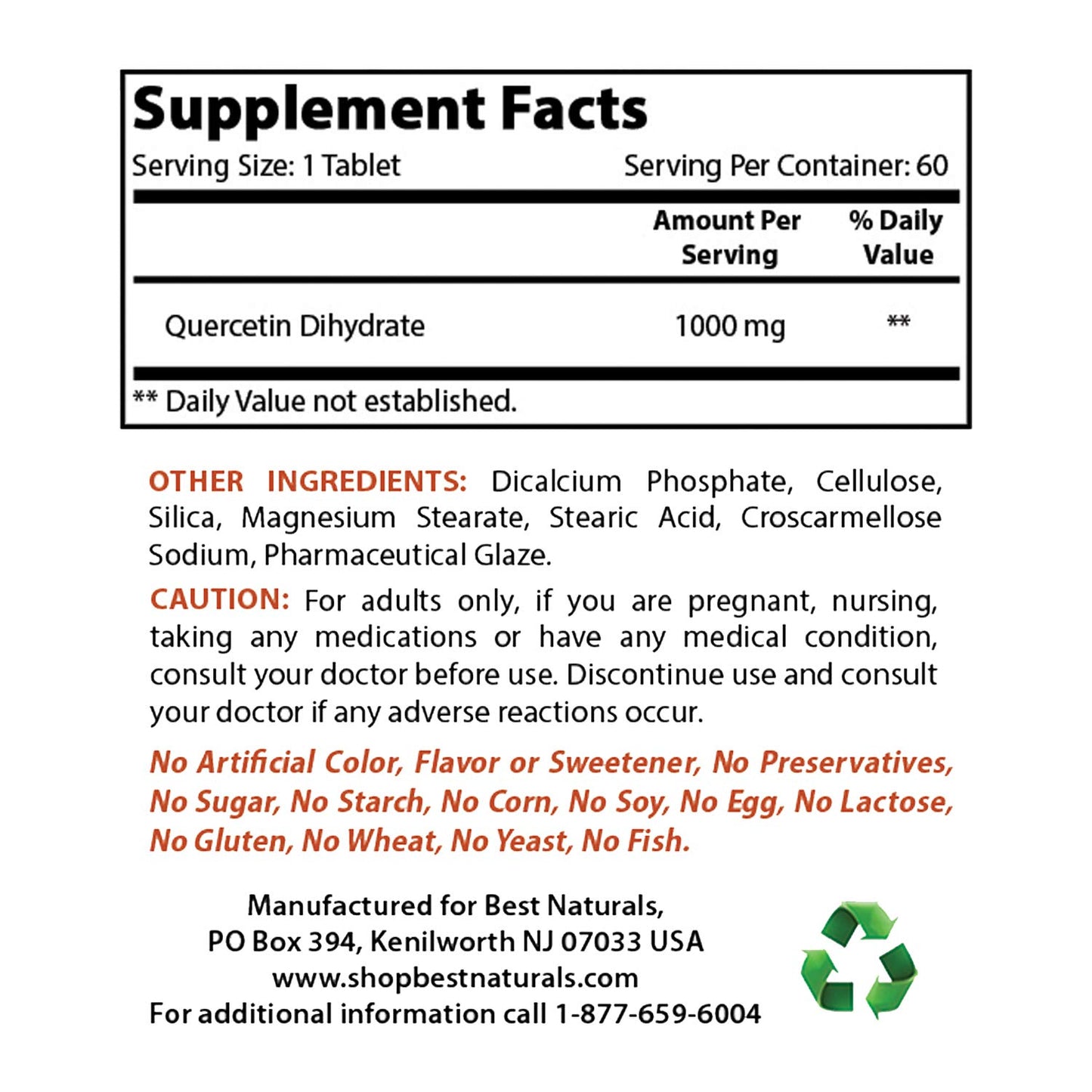 Best Naturals Quercetin 1000 mg Tablet - Immune Health, 60 Tablets