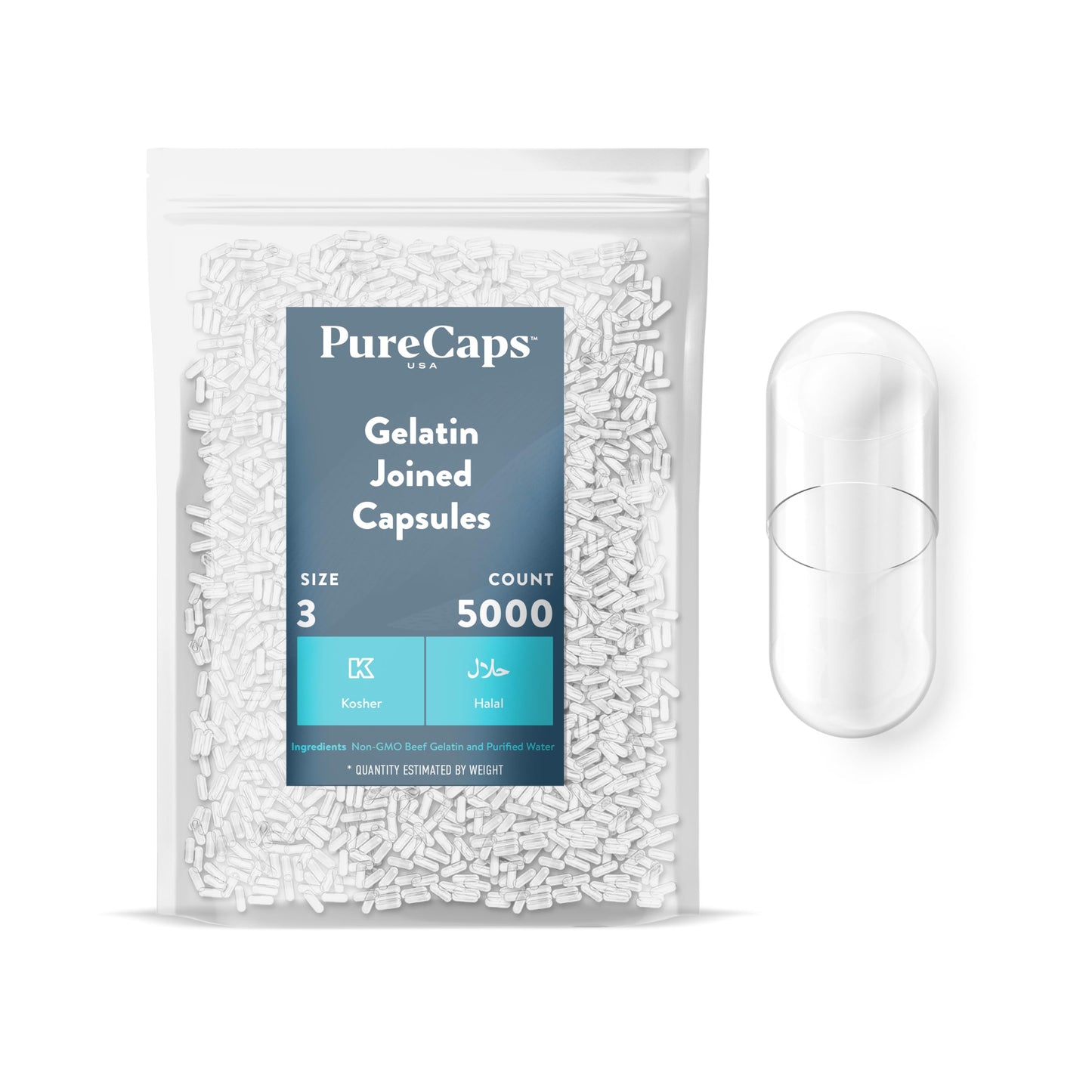 PureCaps USA Empty Gelatin Capsules Size 3, 5000 Capsules
