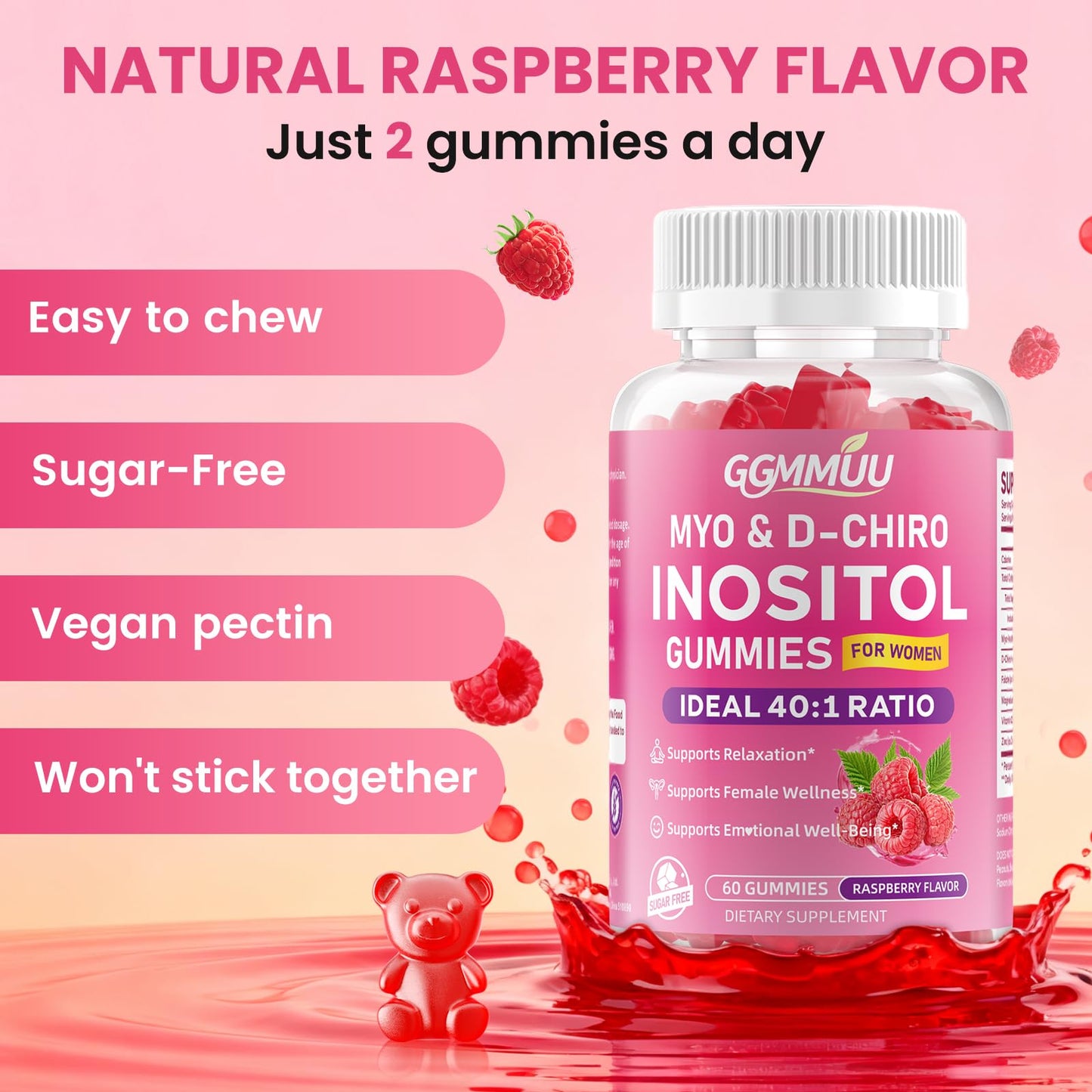 GGMMUU Myo-Inositol & D-Chiro Inositol Gummies for Women, 120 Count