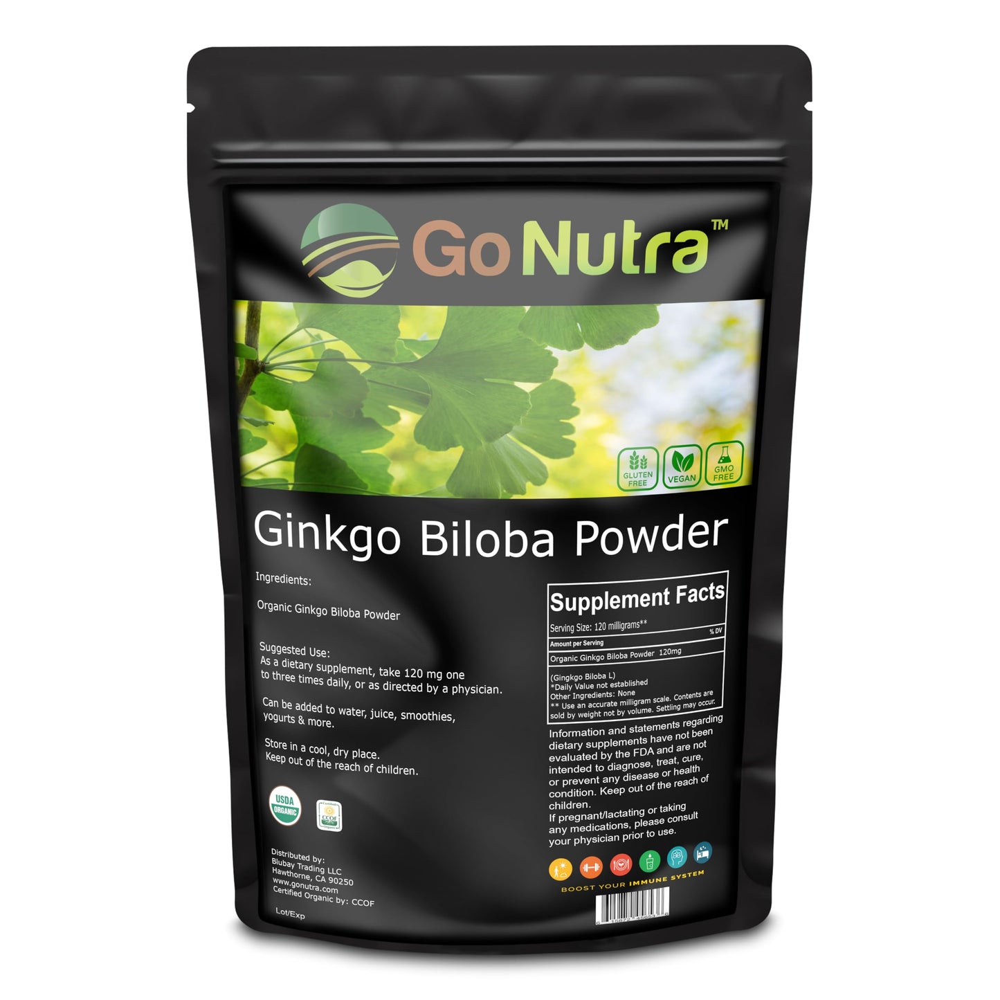 Go Nutra Organic Ginkgo Biloba Powder 8 oz