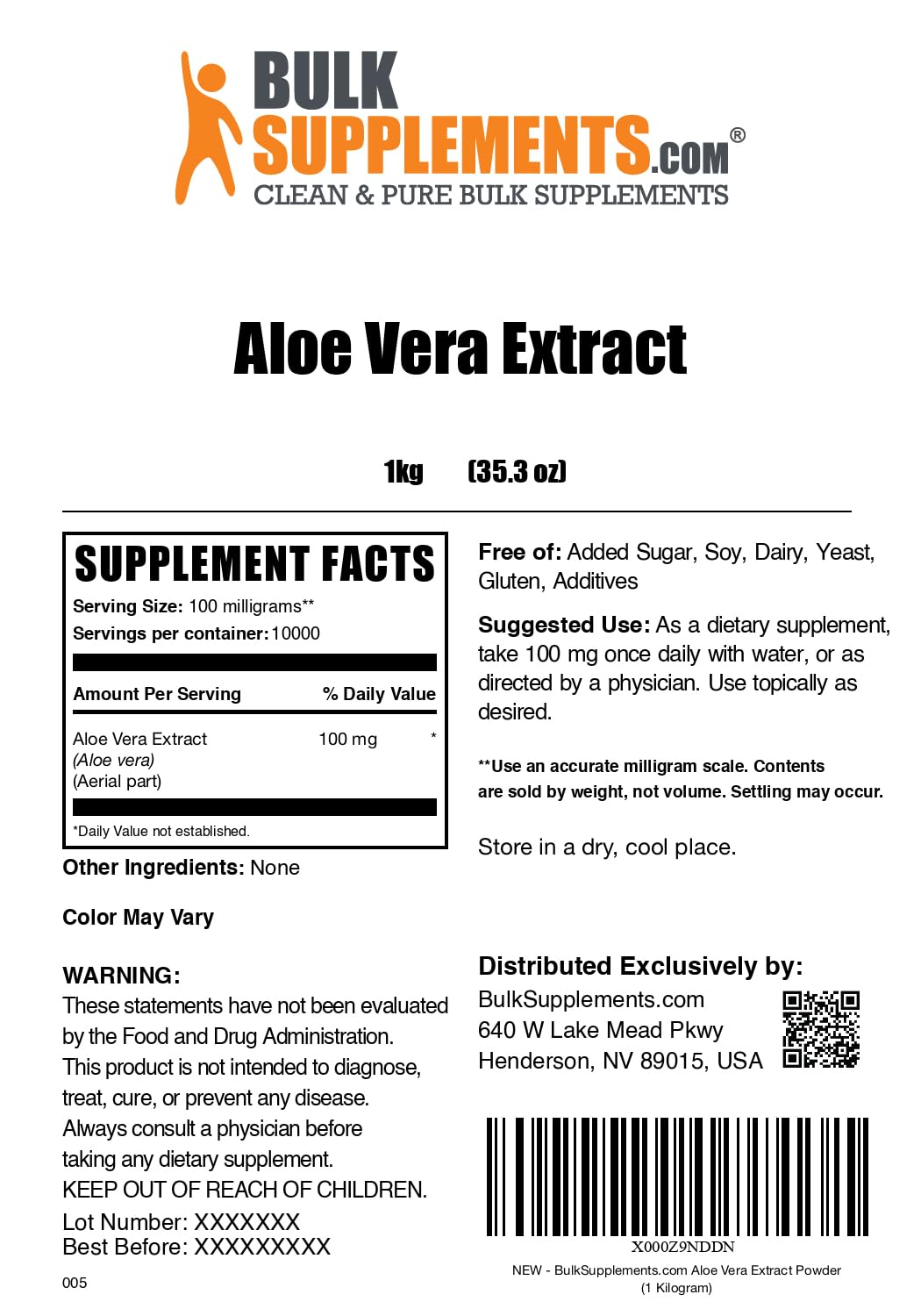 BulkSupplements Aloe Vera Extract Powder 1 kg