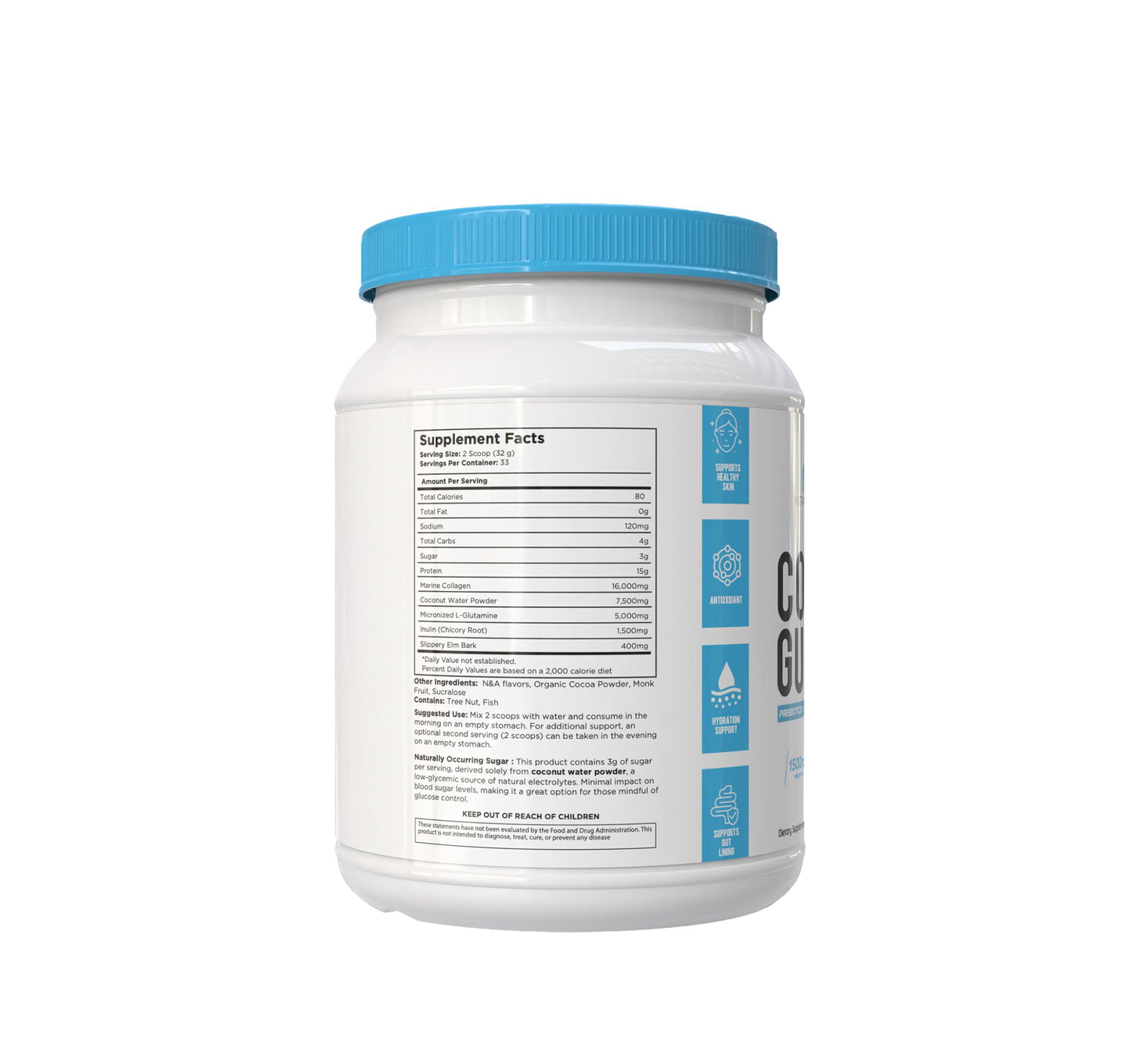 NutraForce Complete Gut Health Powder – Prebiotic Fiber & Marine Collagen Supplement with L-Glutamine & Coconut Electrolytes, Supports Gut Lining, Digestion, Immune & Skin Health, 1 Ounce