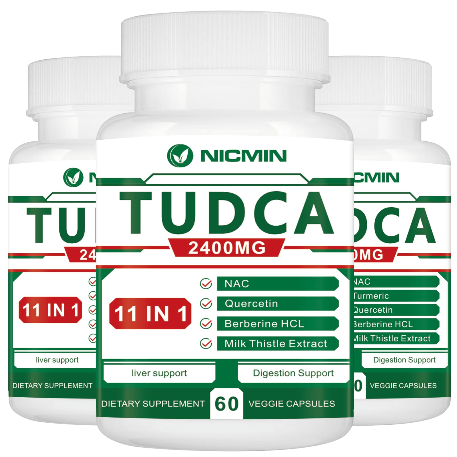 NICMIN TUDCA Supplements 2400MG, Bile Salts Complex for Liver Detox & Gallbladder Cleanse, Anti-Aging for Men and Women, Digestive Health Capsules 180
