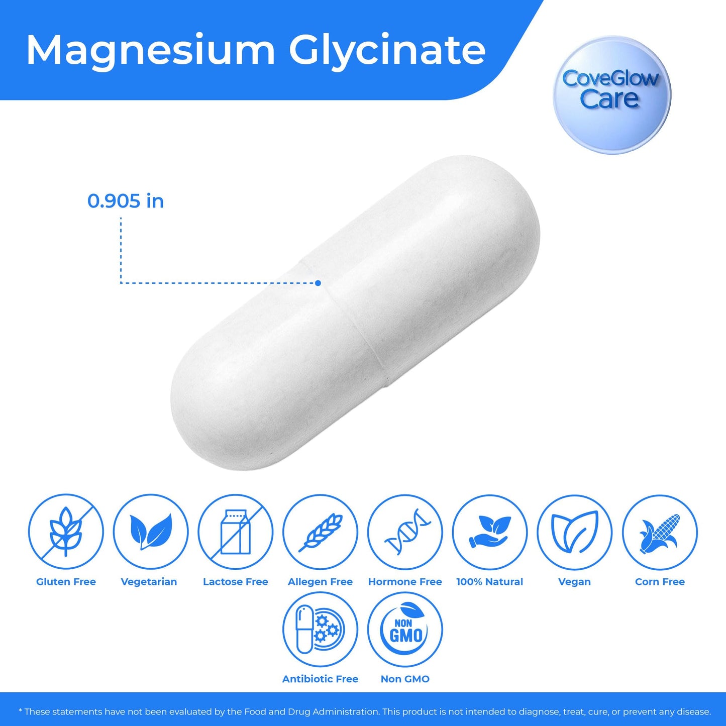 CoveGlow Care Magnesium Glycinate 275mg Capsules, 1 Count