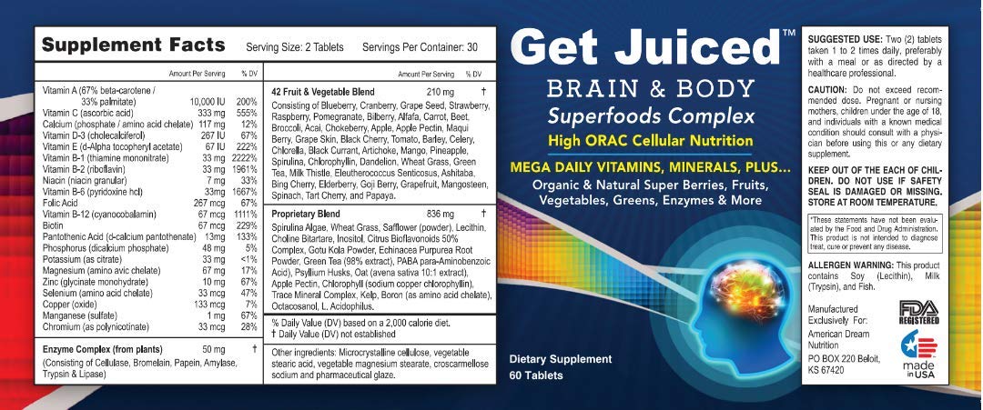 ADN Get Juiced Brain & Body Superfood Daily Vitamin & Mineral Complex, Powder, 30 Servings