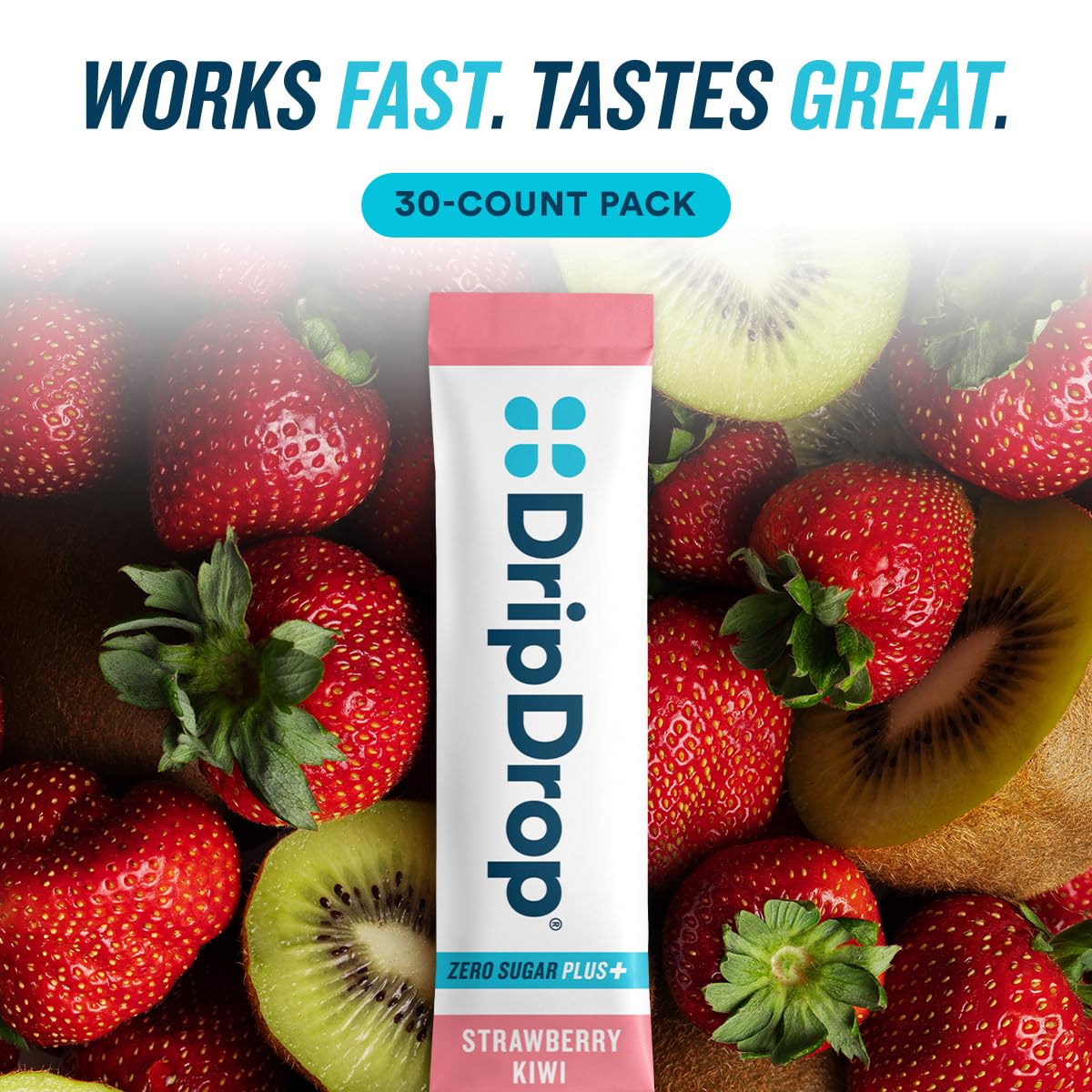 DripDrop Hydration Zero Sugar Plus Electrolytes Strawberry Kiwi Powder, 30 Count