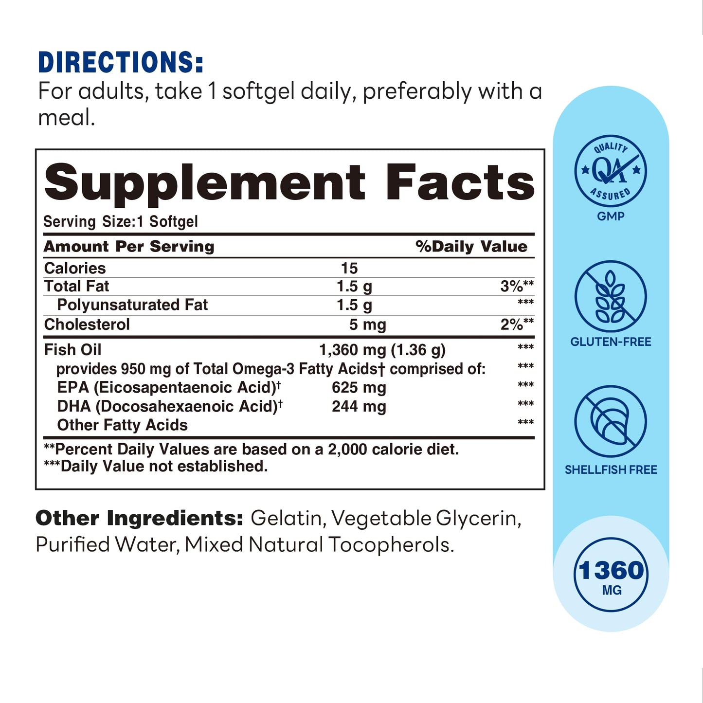Vitamin World Triple Strength Omega-3 Fish Oil 1360 mg Softgels 180