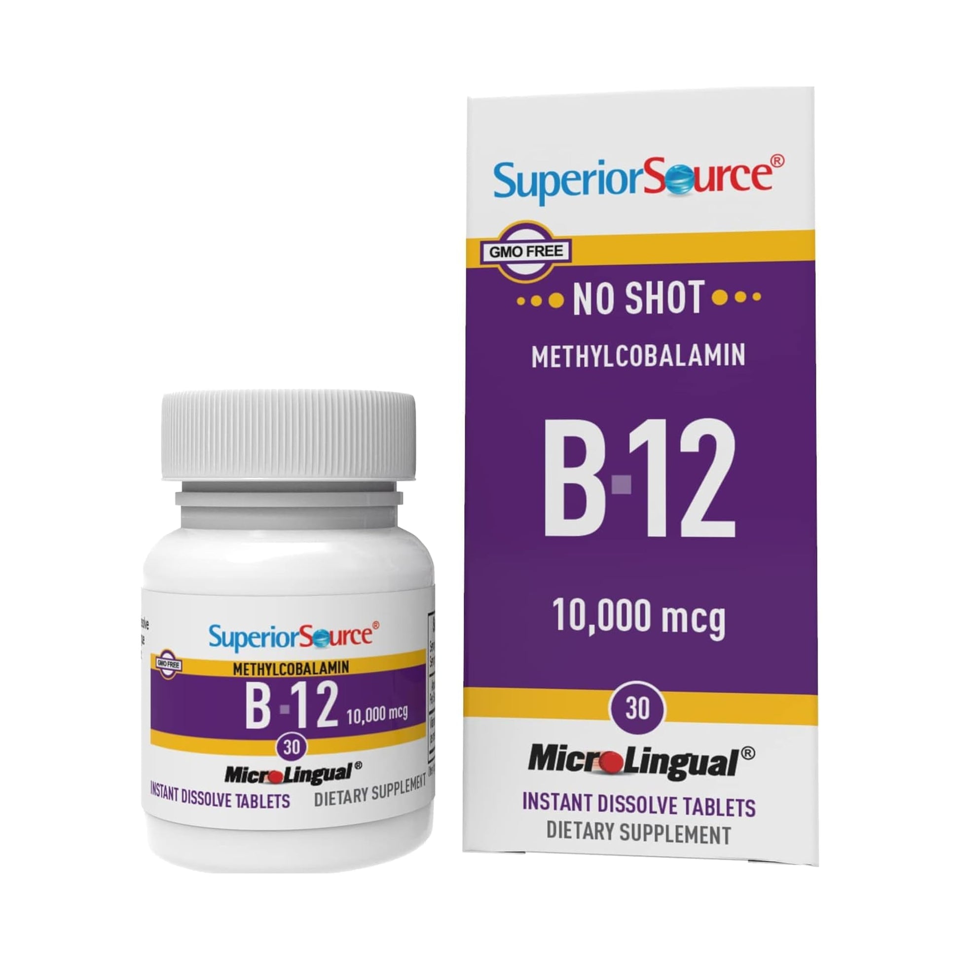 Superior Source No Shot Methylcobalamin B-12 10000 mcg Sublingual Tablets 30