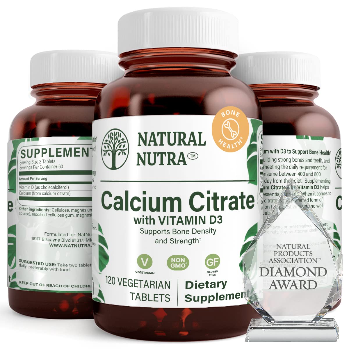 Natural Nutra Calcium Citrate with Vitamin D3 Tablets, 120 Count
