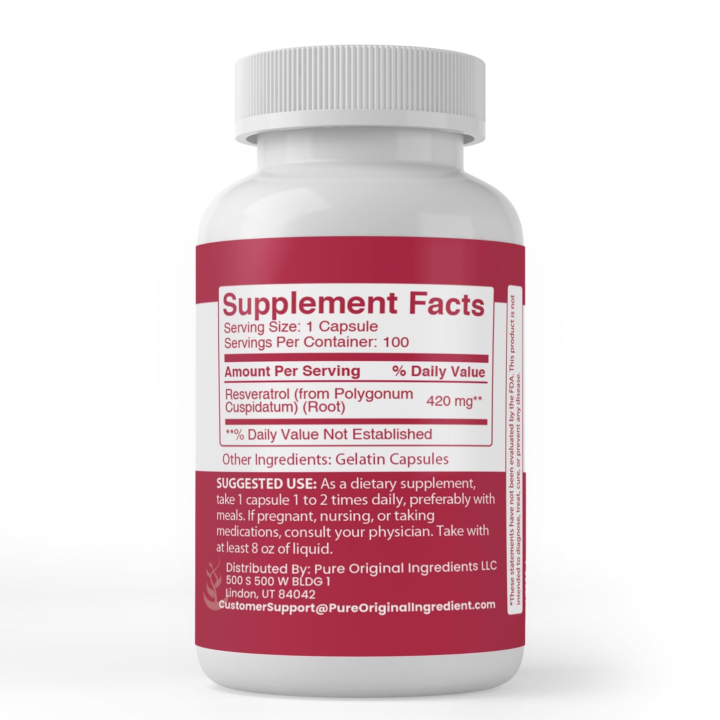 Pure Organic Ingredients Resveratrol Capsule 100 Count