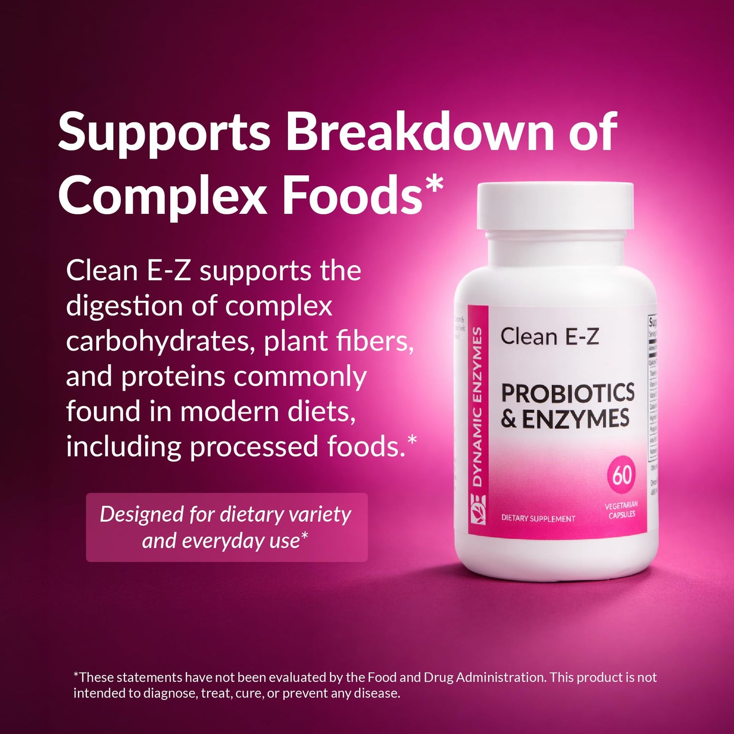 Dynamic Enzymes Clean E-Z Enzymes + Probiotics – Chitosanase Enzyme Blend with Shelf-Stable Probiotics – Supports Gut & Microbiome Balance – Empty Stomach Cleanse Support, 60 Capsules