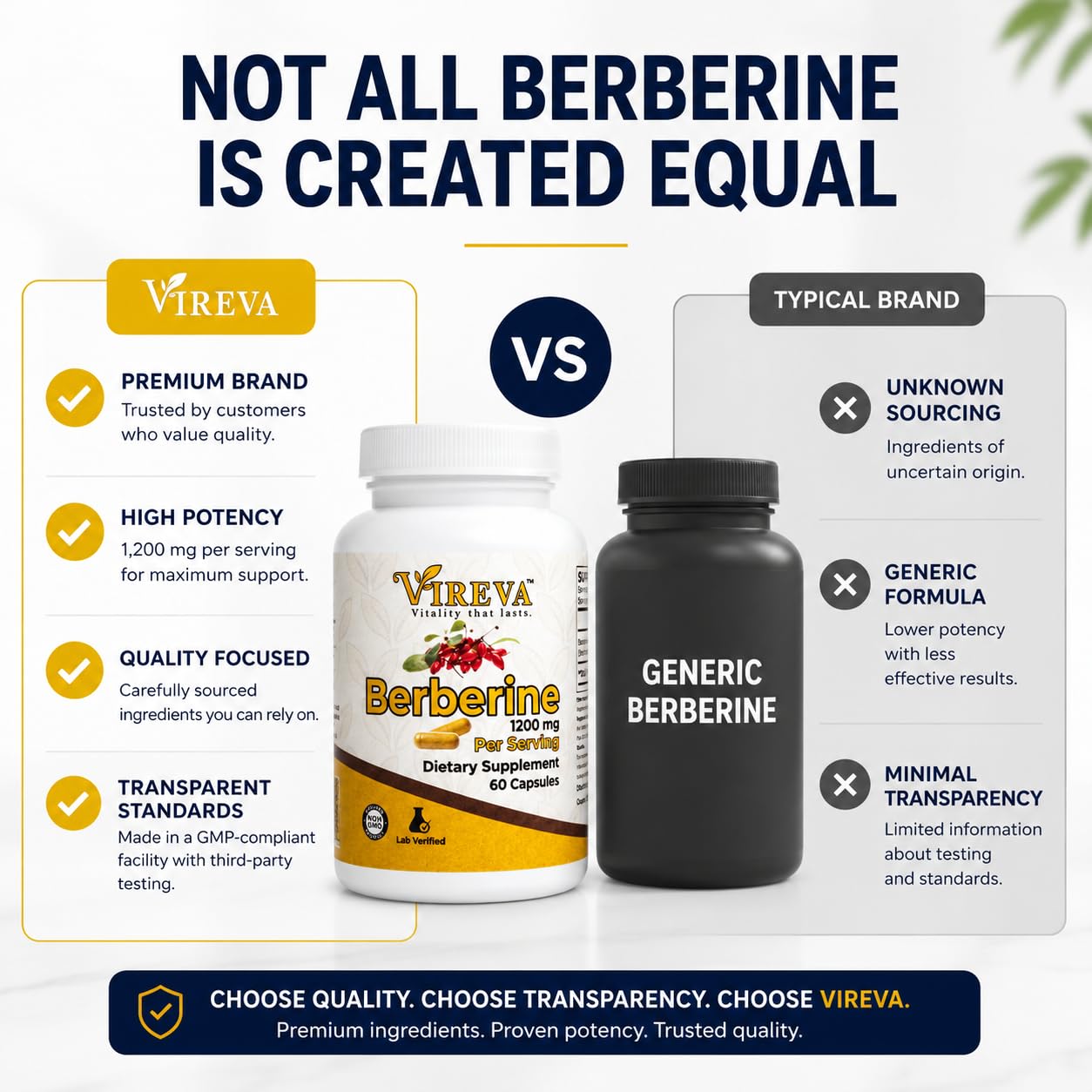 Vireva Berberine 1200 mg Capsules 60 Count