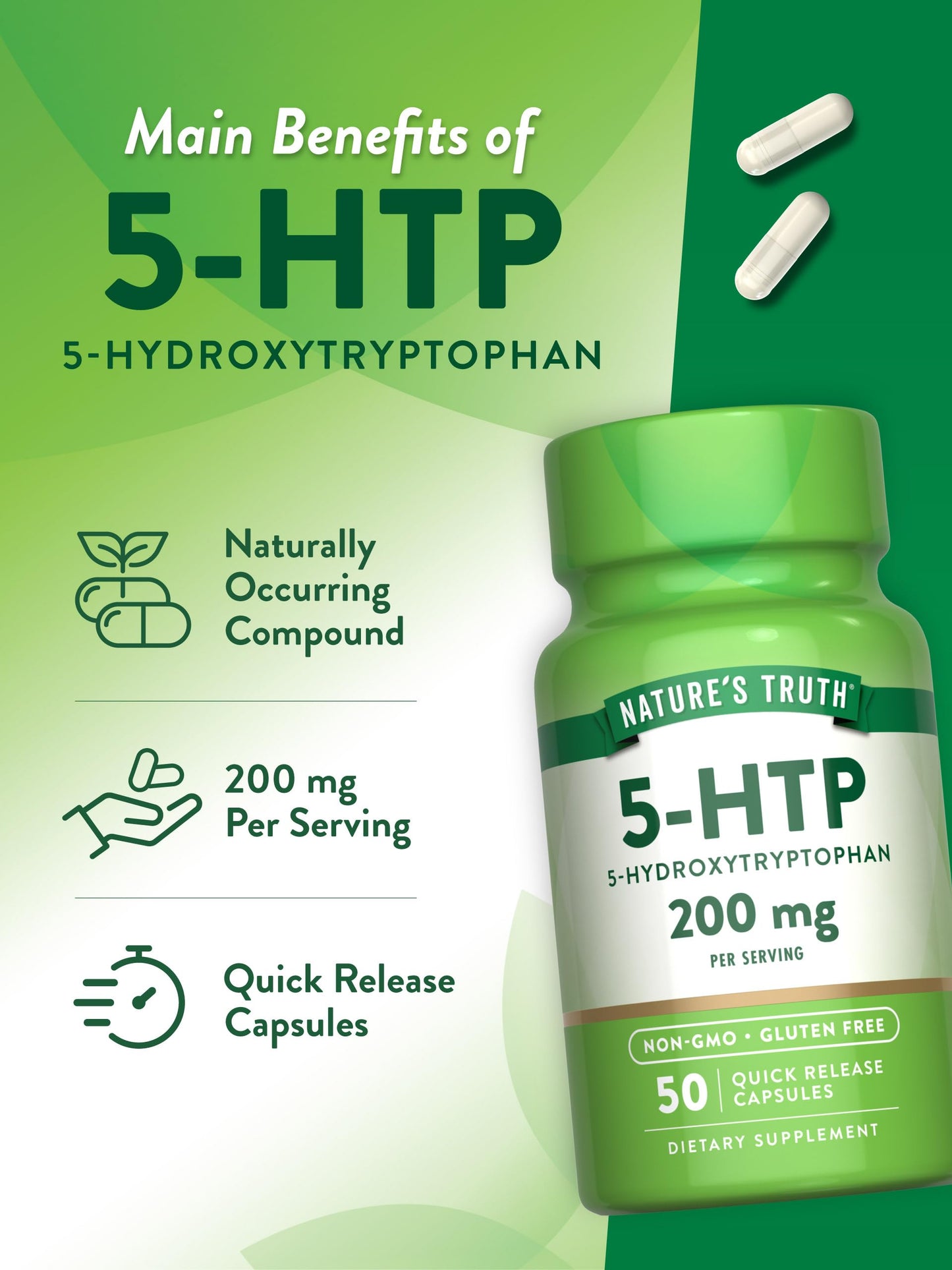 Nature's Truth 5-HTP 100 mg Capsules, 50 Count