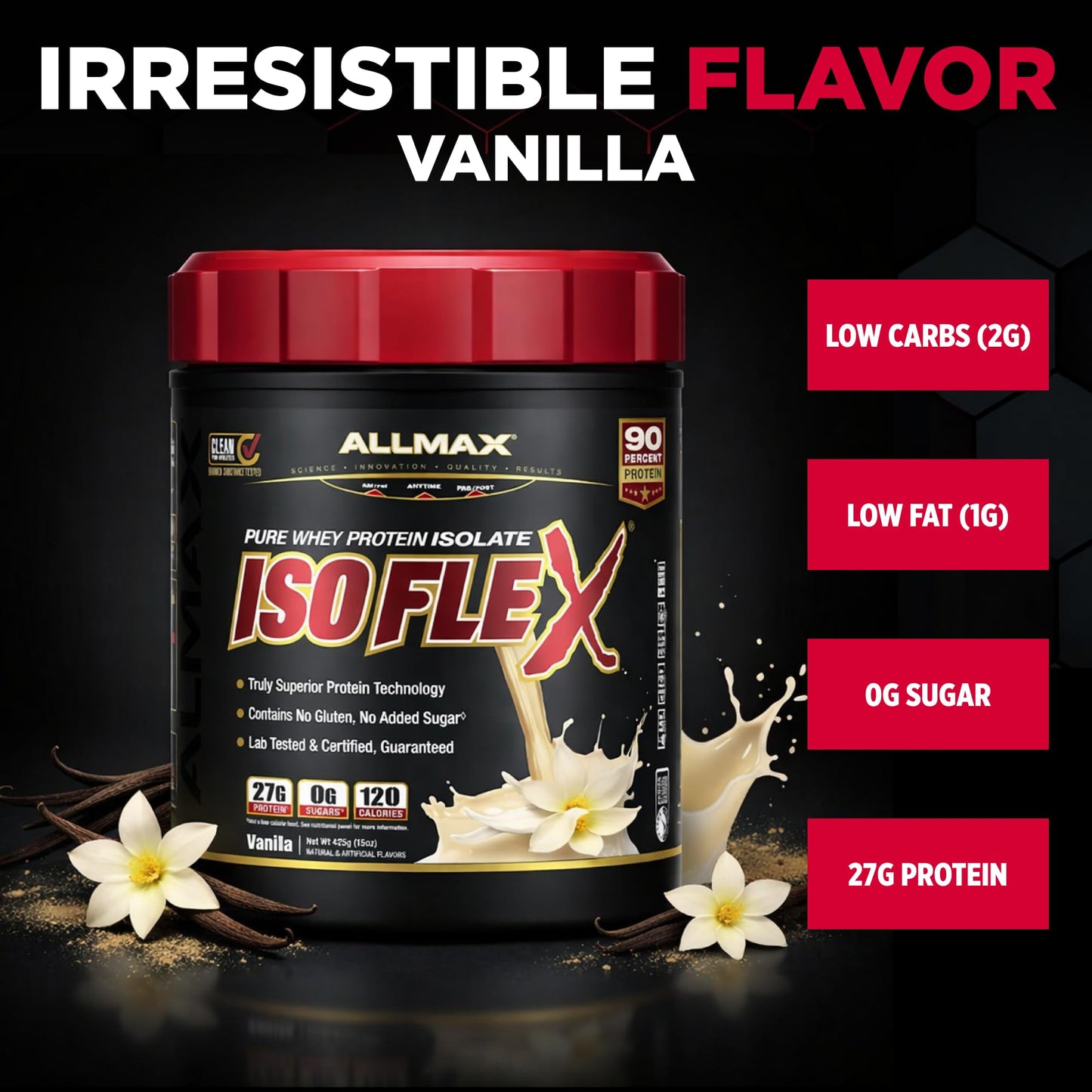 ALLMAX ISOFLEX Pure Whey Isolate Protein Powder Vanilla, 16 Servings