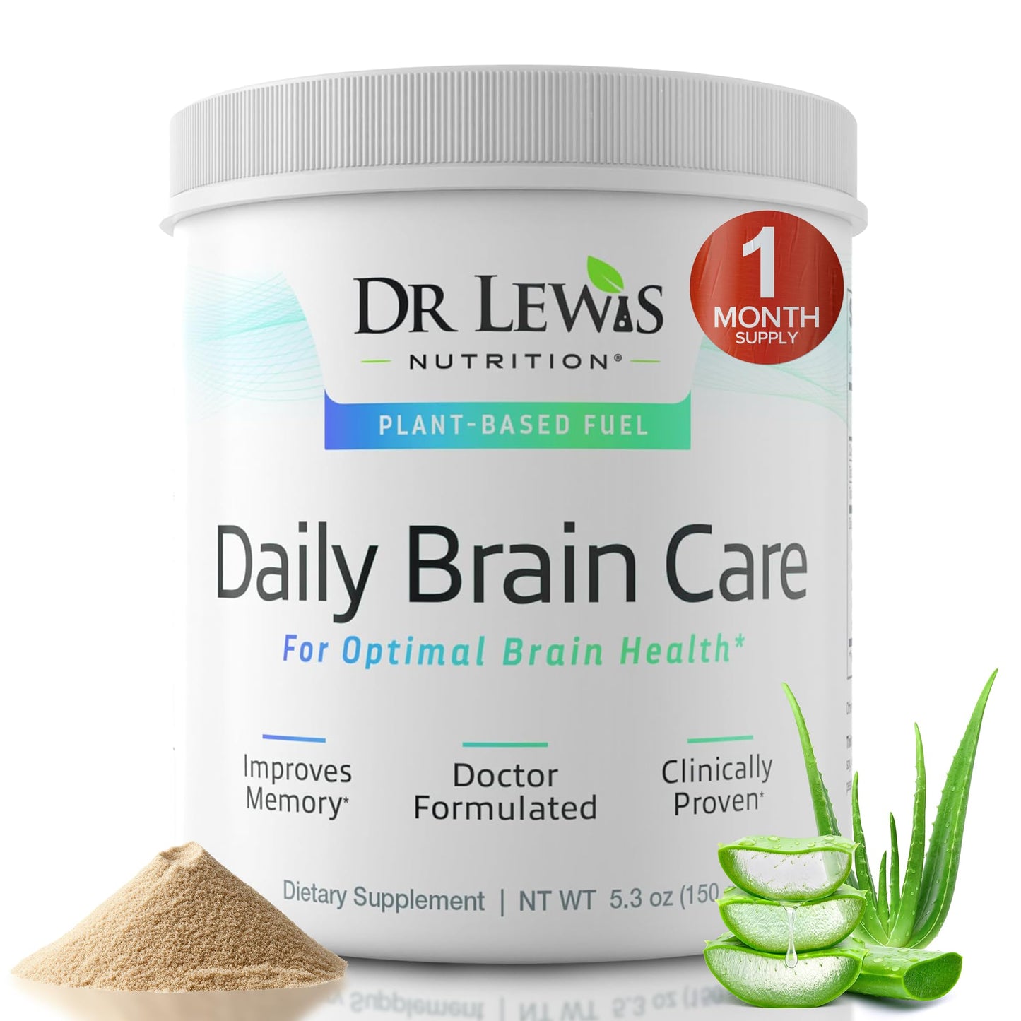 Dr Lewis Nutrition Daily Brain Care Powder with Aloe Vera 5.3 oz