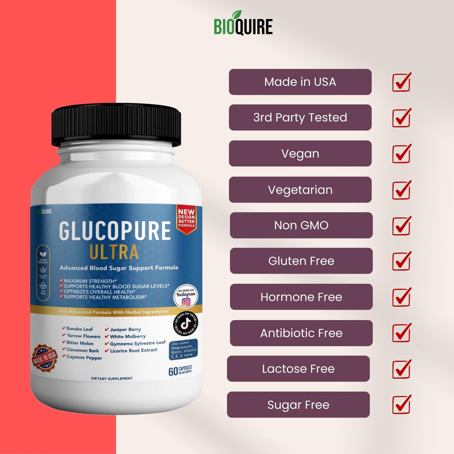 BIOQUIRE Gluco Pure Ultra Dietary Supplement 60 Capsules
