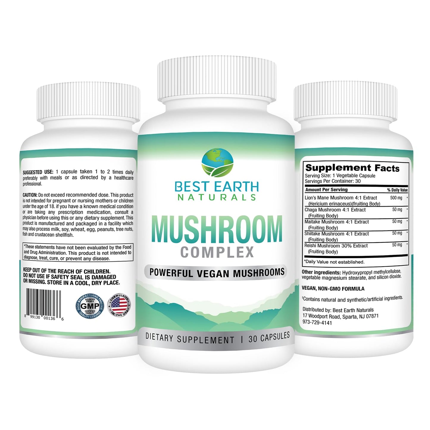 Best Earth Naturals Vegan Mushroom Complex Capsules 30 Count