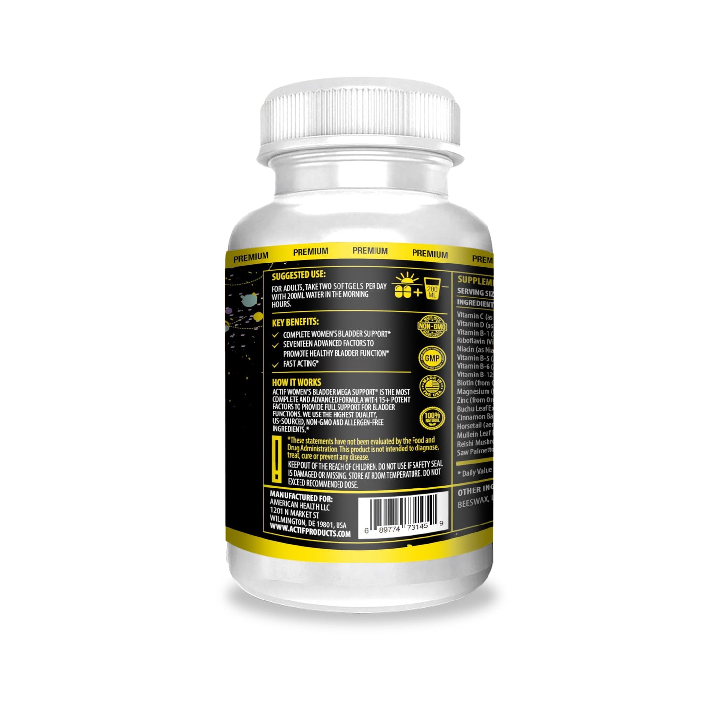 ACTIF Women's Bladder Mega Support with 15+ Factors Capsule 90 Count